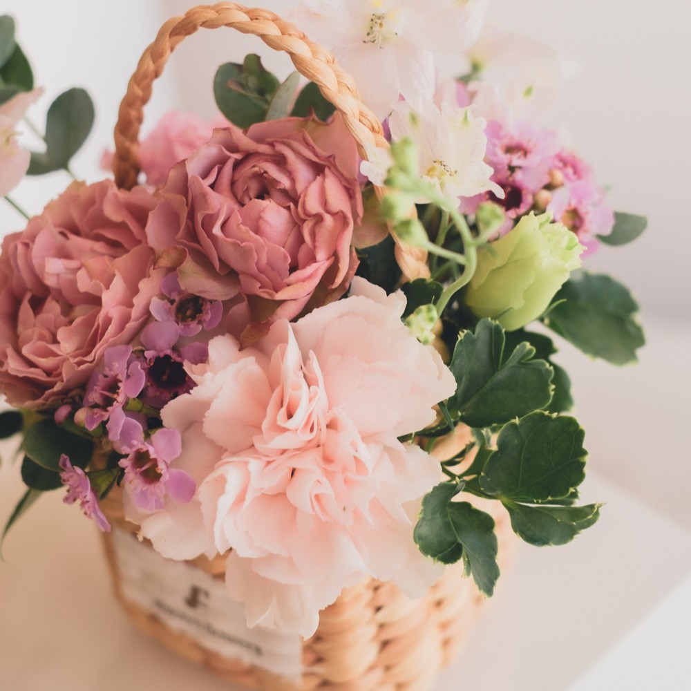 Flower BAG No.3 ／スクエアカゴバッグ　ピンクガーデン 生花