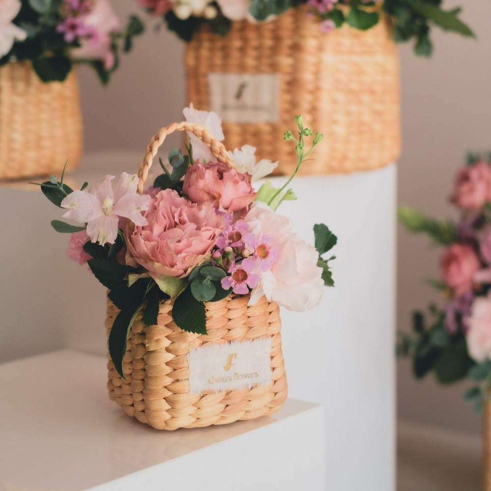 Flower BAG No.3 ／スクエアカゴバッグ　ピンクガーデン 生花