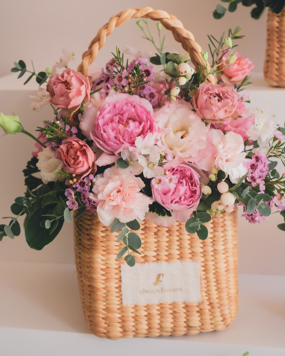 Flower BAG No.3 ／スクエアカゴバッグ　ピンクガーデン 生花