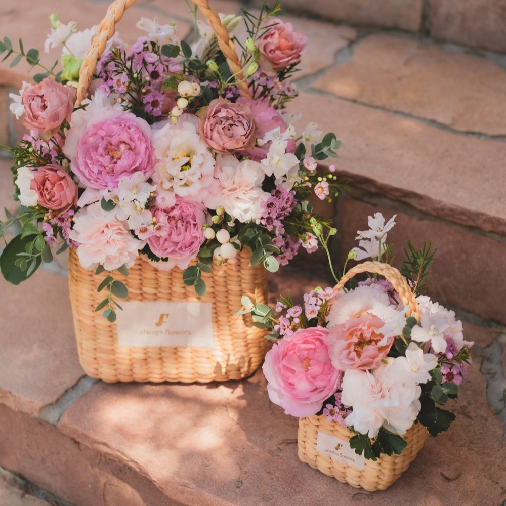 Flower BAG No.3 ／スクエアカゴバッグ　ピンクガーデン 生花