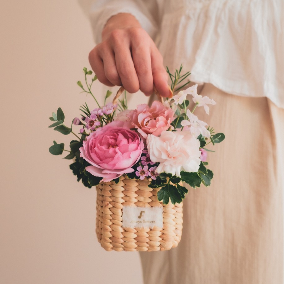 Flower BAG No.3 ／スクエアカゴバッグ　ピンクガーデン 生花