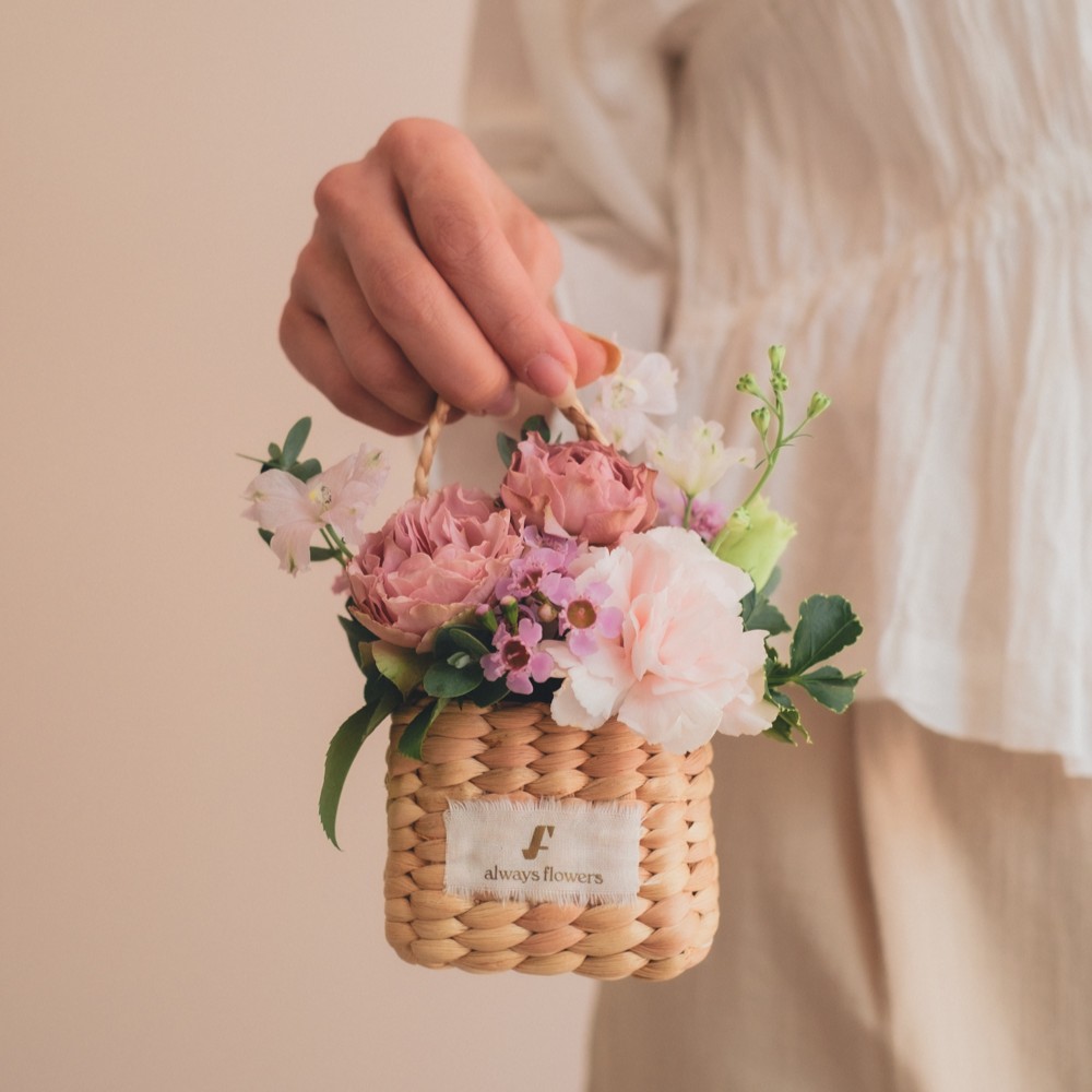 Flower BAG No.3 ／スクエアカゴバッグ　ピンクガーデン 生花