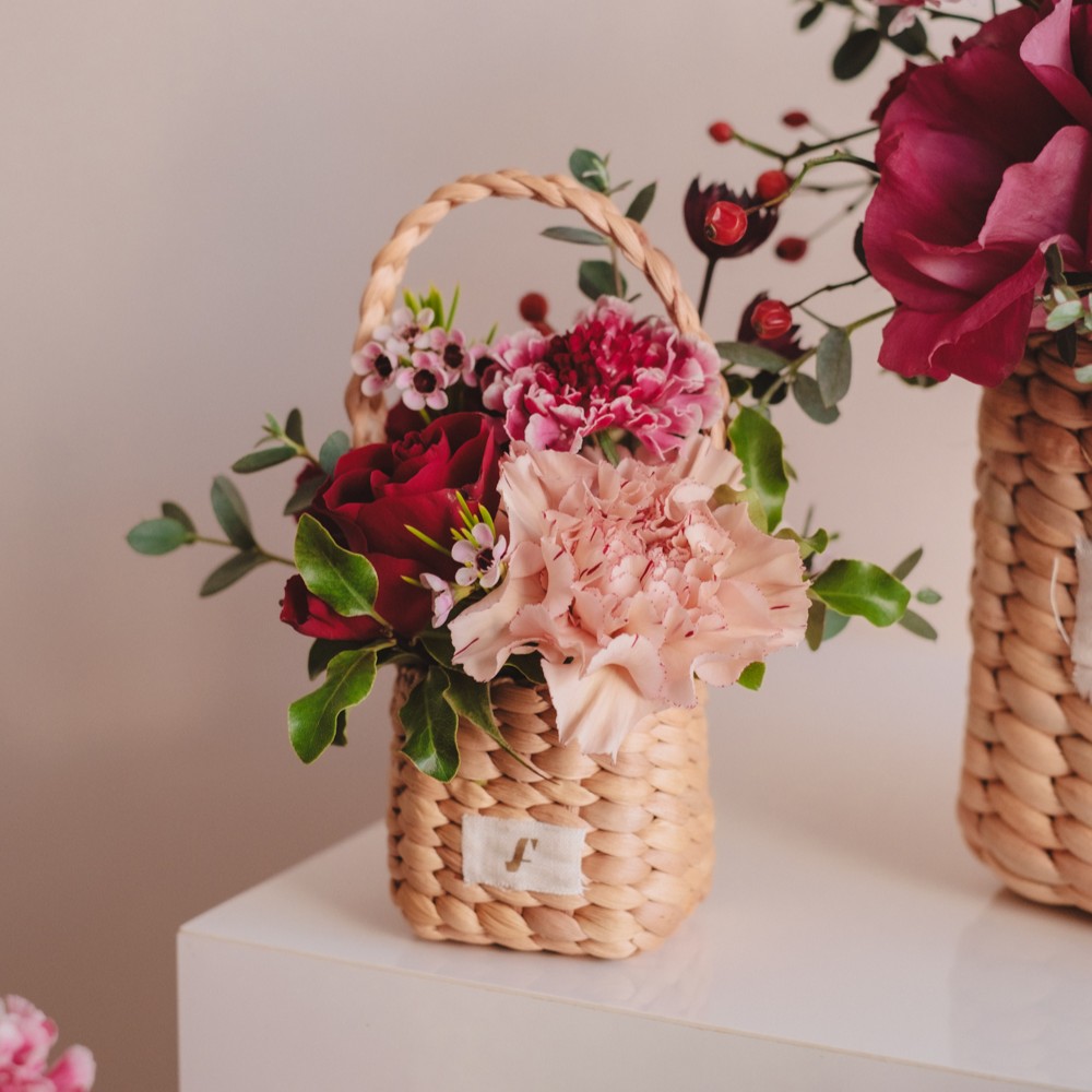 Flower BAG No.3 ／スクエアカゴバッグ　クラッシーレッド 生花