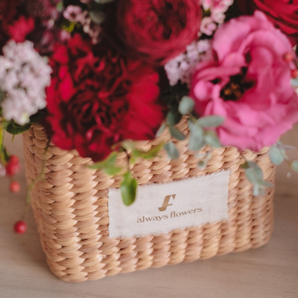 Flower BAG No.3 ／スクエアカゴバッグ　クラッシーレッド 生花