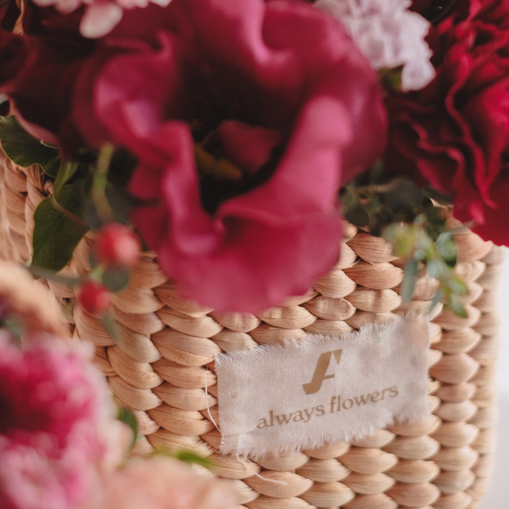 Flower BAG No.3 ／スクエアカゴバッグ　クラッシーレッド 生花