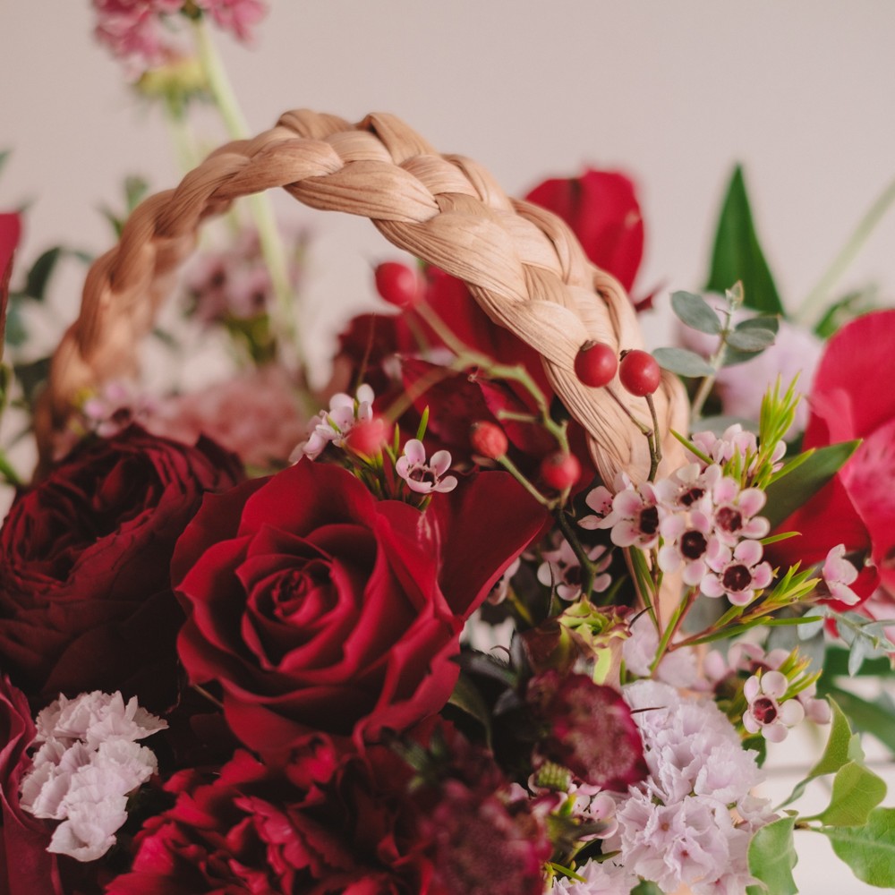 Flower BAG No.3 ／スクエアカゴバッグ　クラッシーレッド 生花