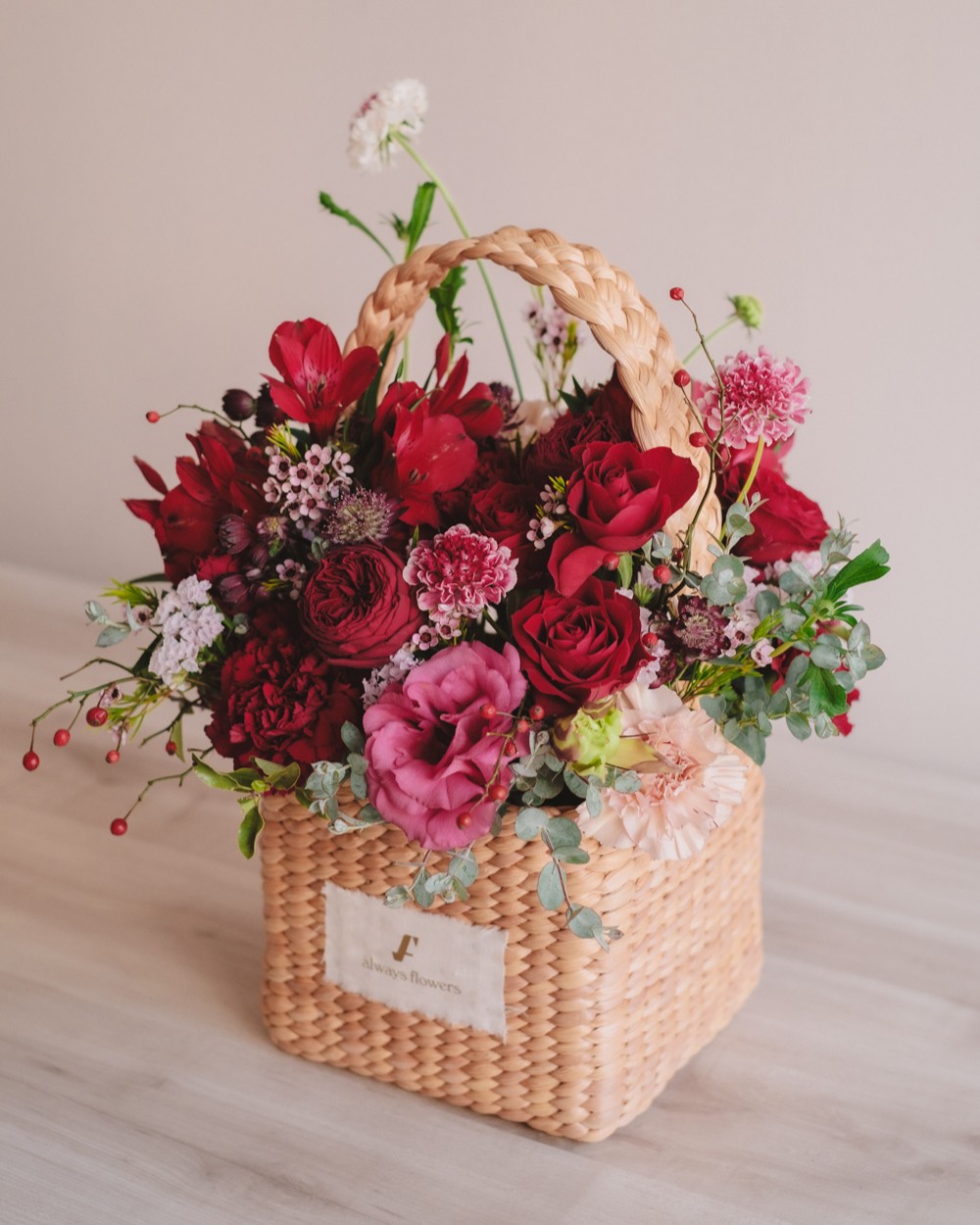 Flower BAG No.3 ／スクエアカゴバッグ　クラッシーレッド 生花