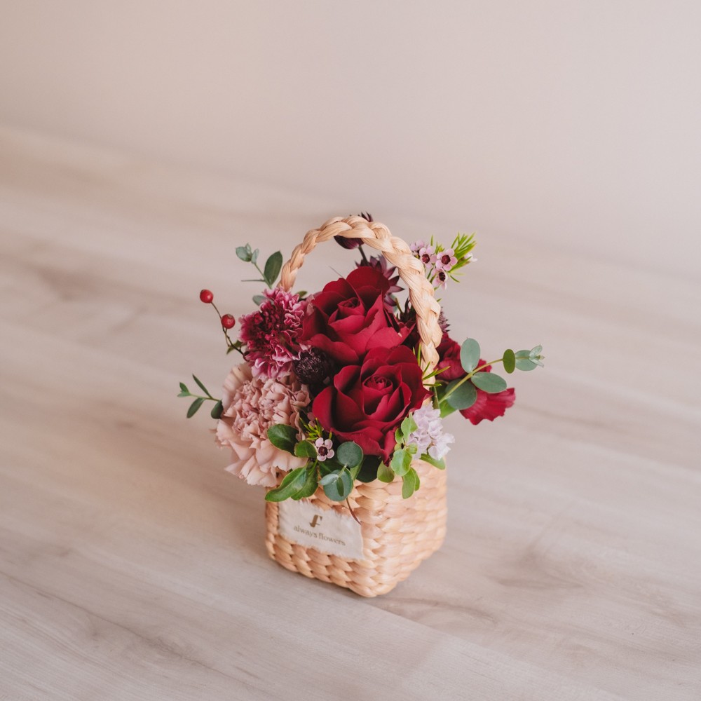 Flower BAG No.3 ／スクエアカゴバッグ　クラッシーレッド 生花