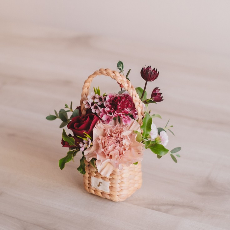 Flower BAG No.3 ／スクエアカゴバッグ　クラッシーレッド 生花