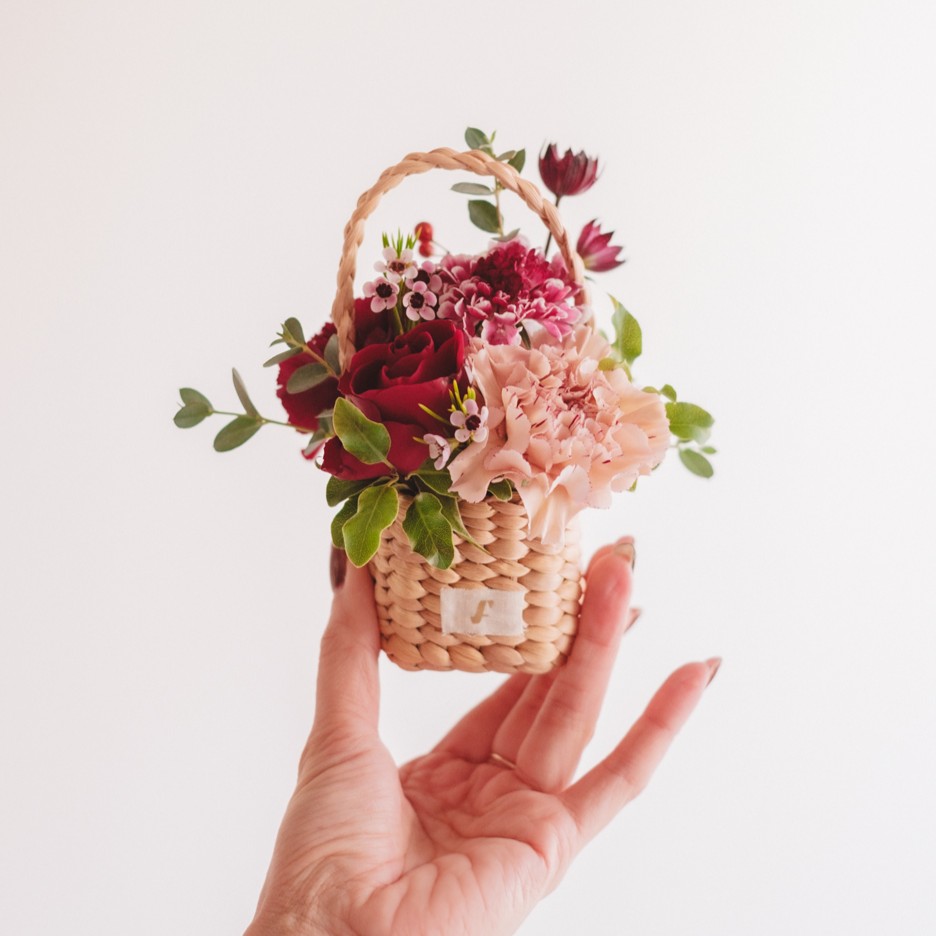 Flower BAG No.3 ／スクエアカゴバッグ　クラッシーレッド 生花