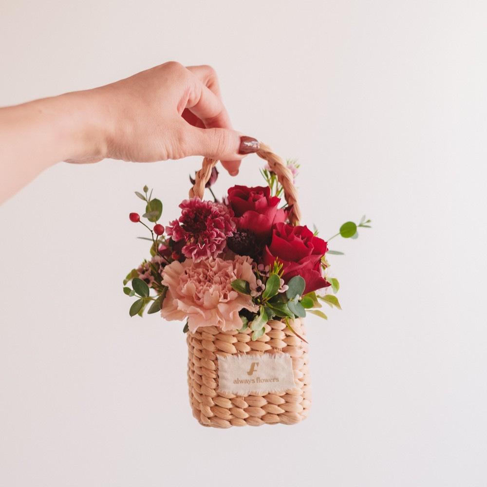 Flower BAG No.3 ／スクエアカゴバッグ　クラッシーレッド 生花