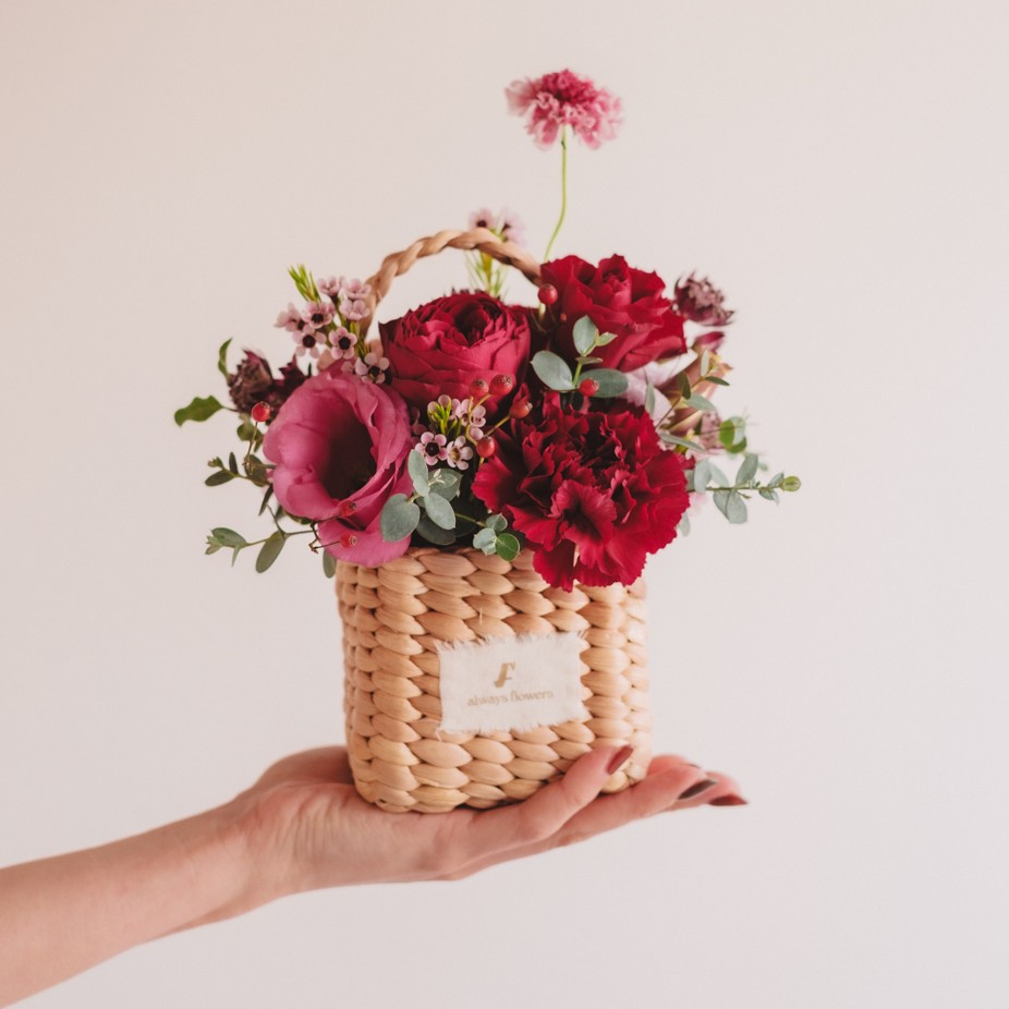 Flower BAG No.3 ／スクエアカゴバッグ　クラッシーレッド 生花