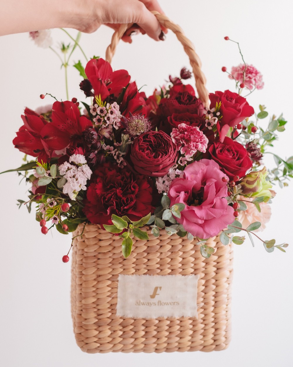 Flower BAG No.3 ／スクエアカゴバッグ　クラッシーレッド 生花