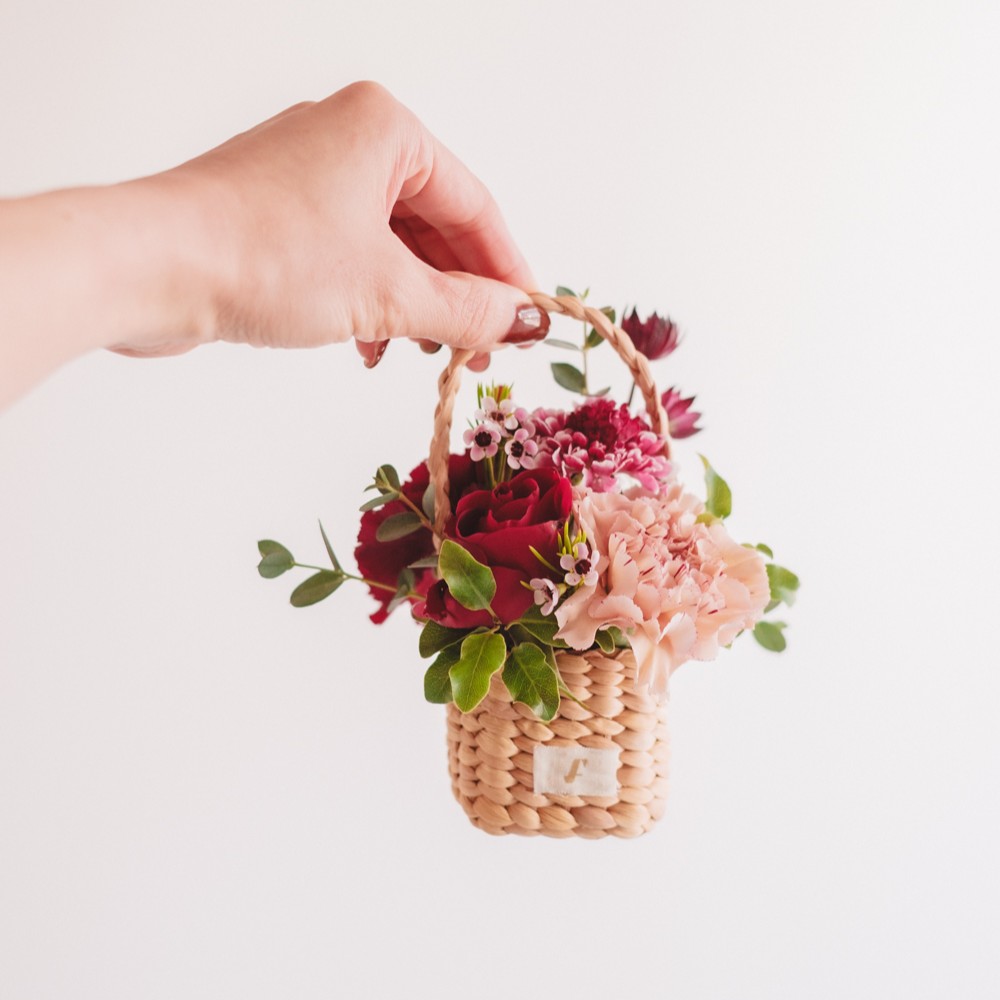 Flower BAG No.3 ／スクエアカゴバッグ　クラッシーレッド 生花