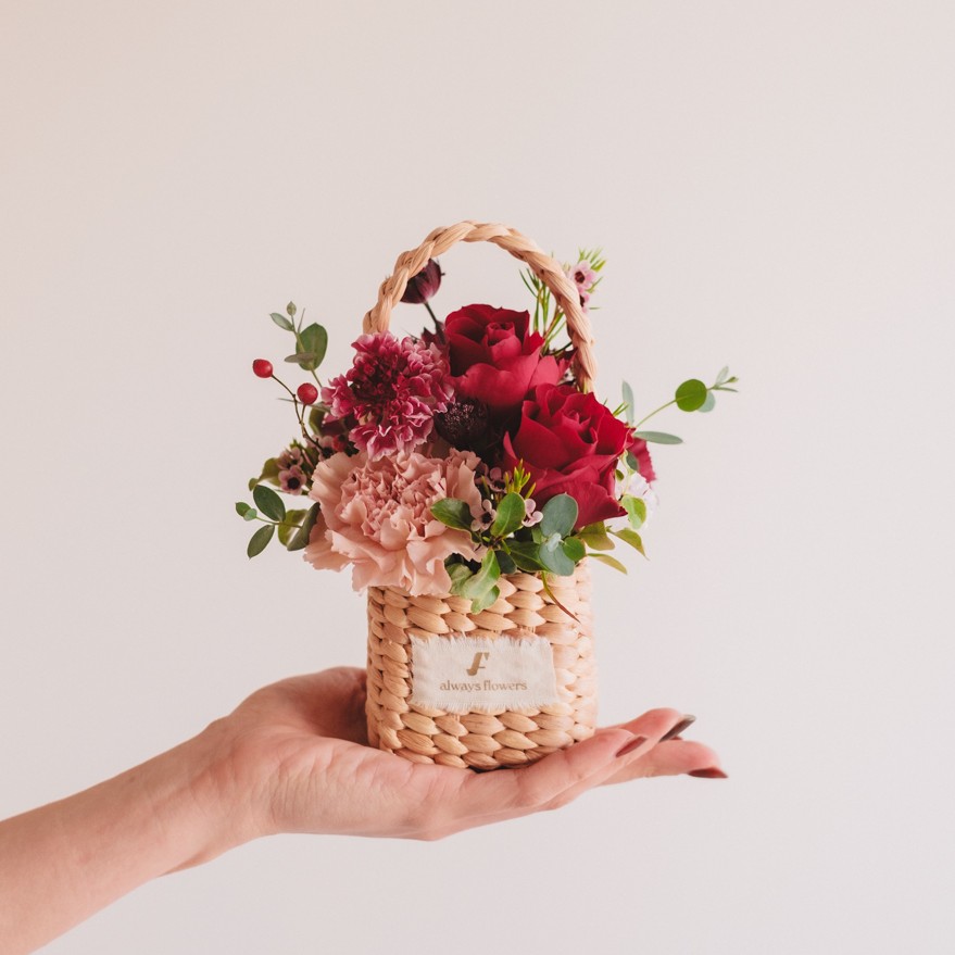 Flower BAG No.3 ／スクエアカゴバッグ　クラッシーレッド 生花