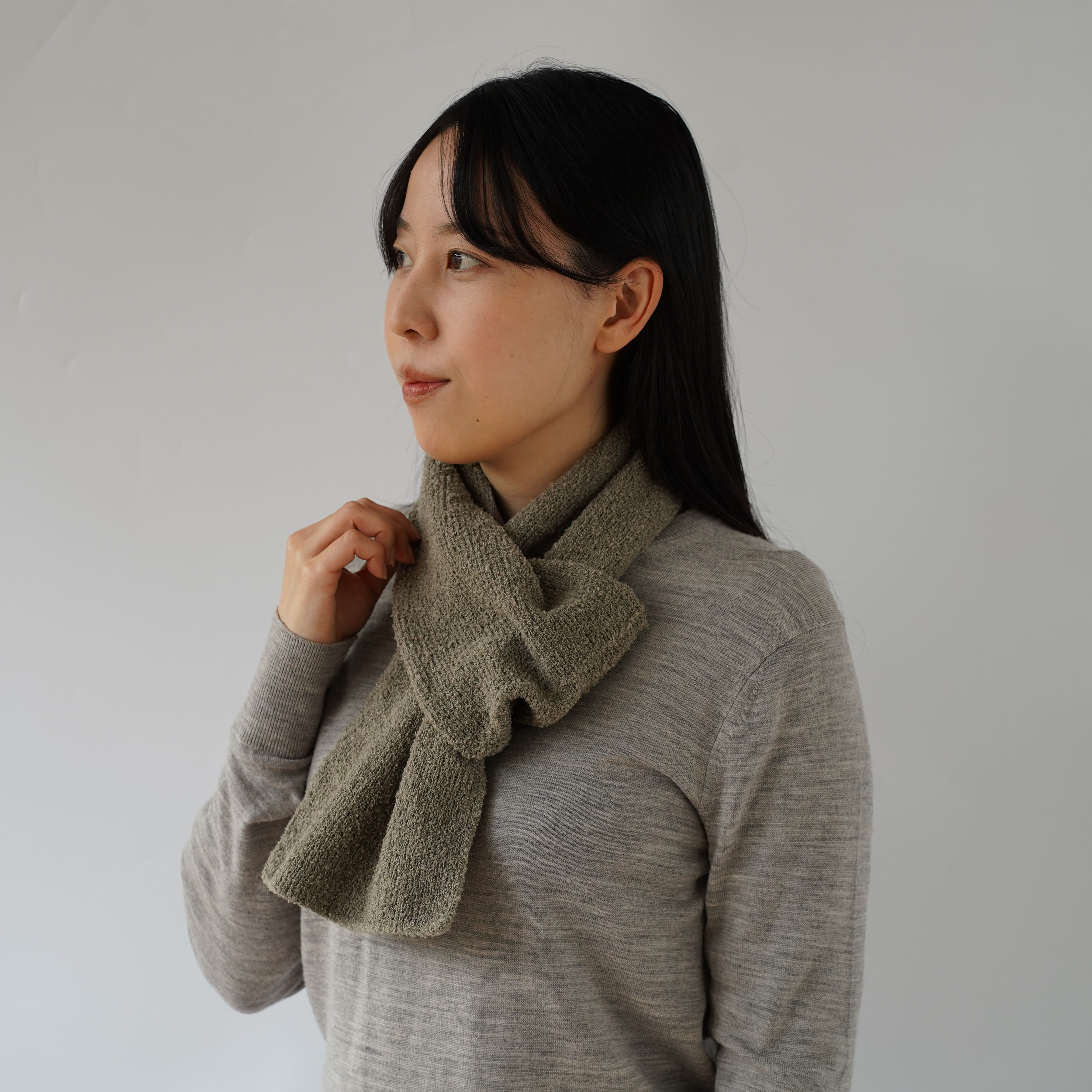 内側シルク2重編み ウール混のもこもこマフラー