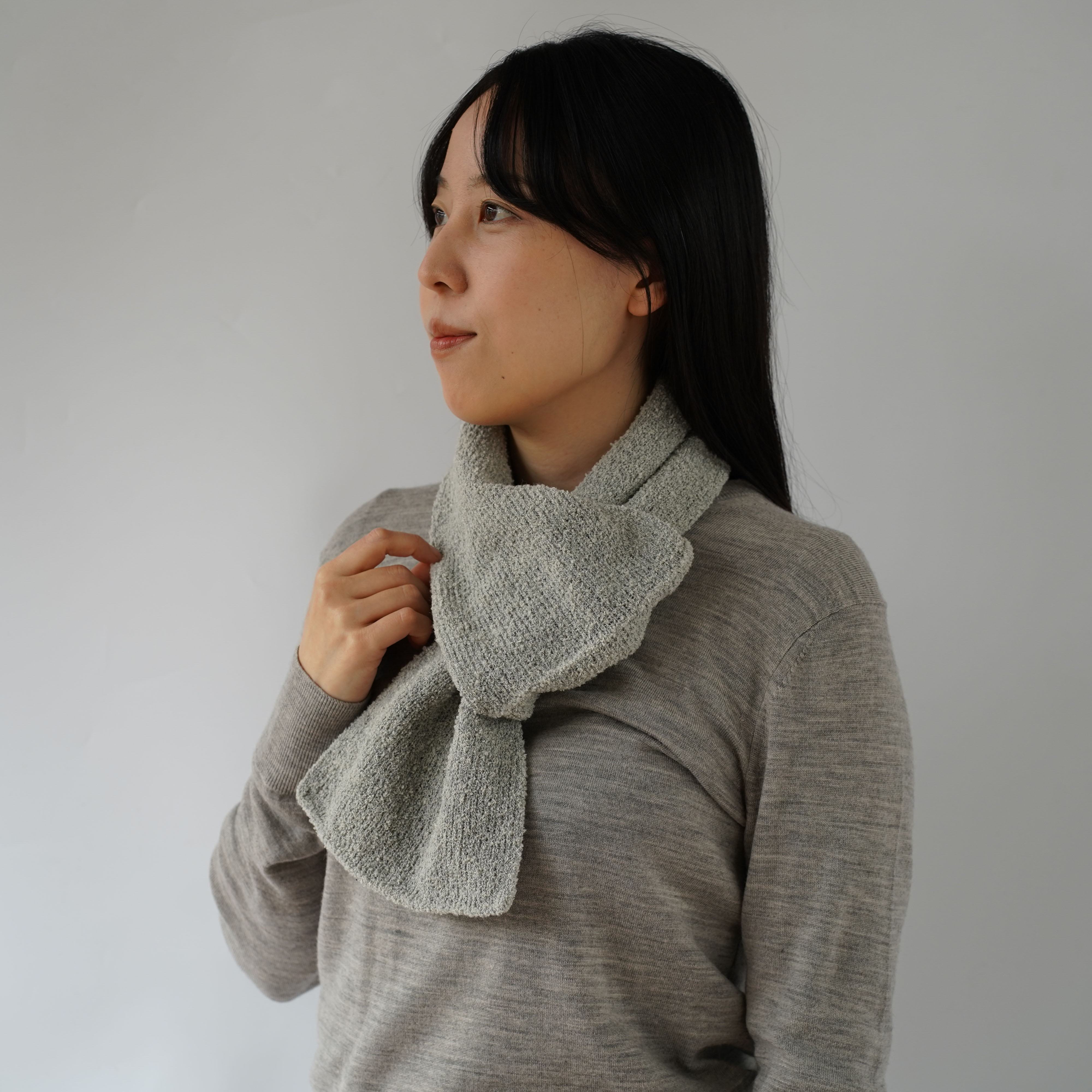 内側シルク2重編み ウール混のもこもこマフラー