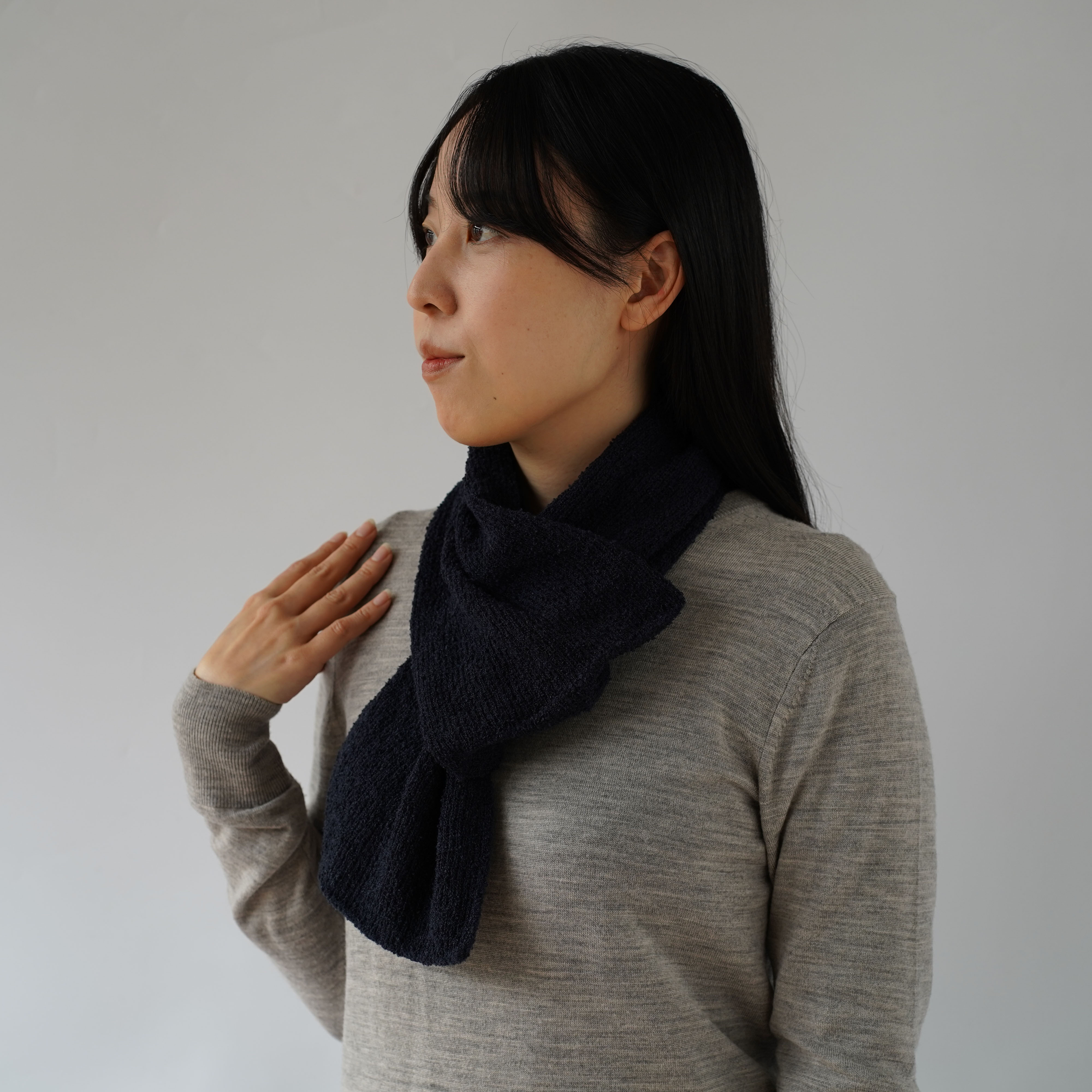 内側シルク2重編み ウール混のもこもこマフラー