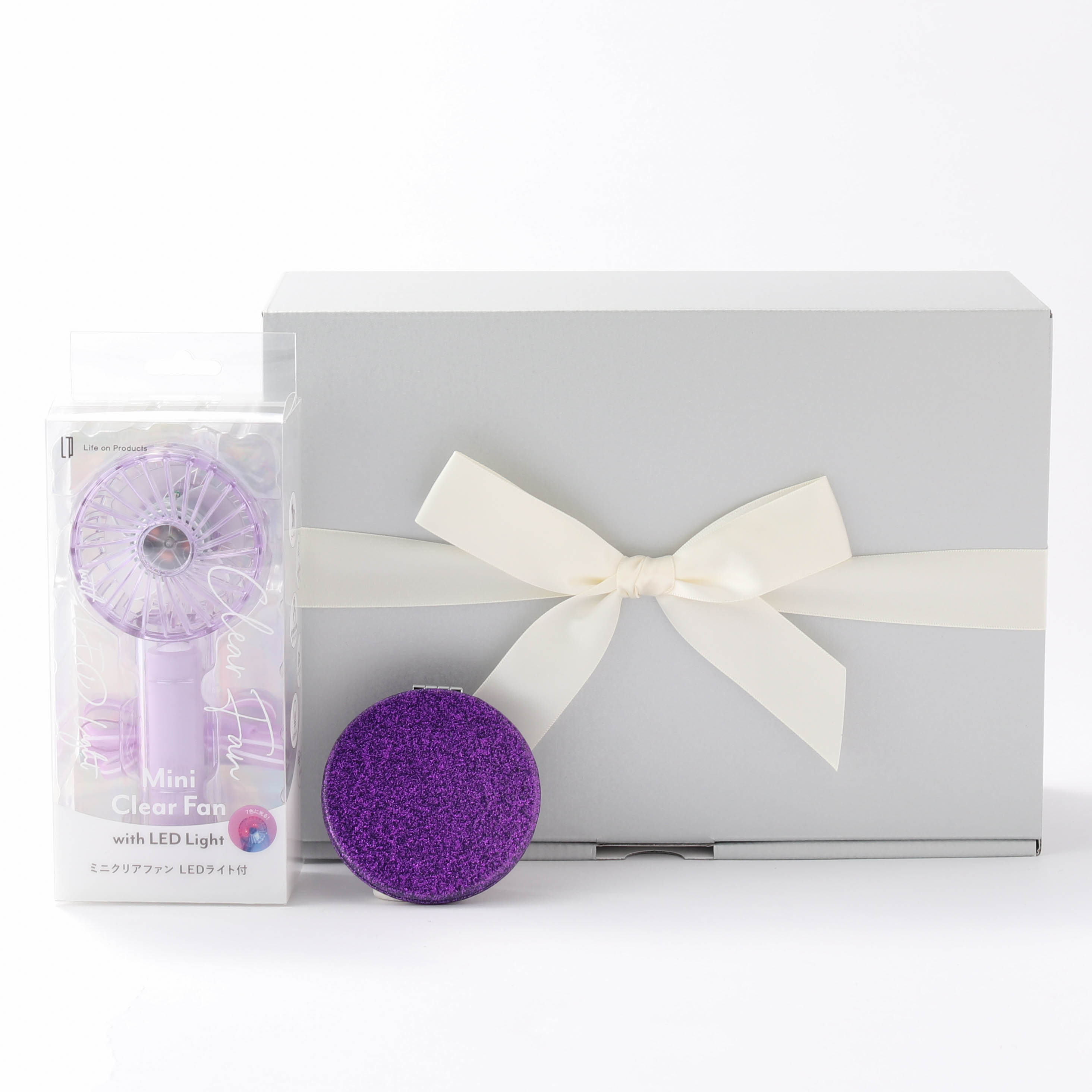 好みの色で組み合わせ！名入れミラーと光るミニクリアファンセット