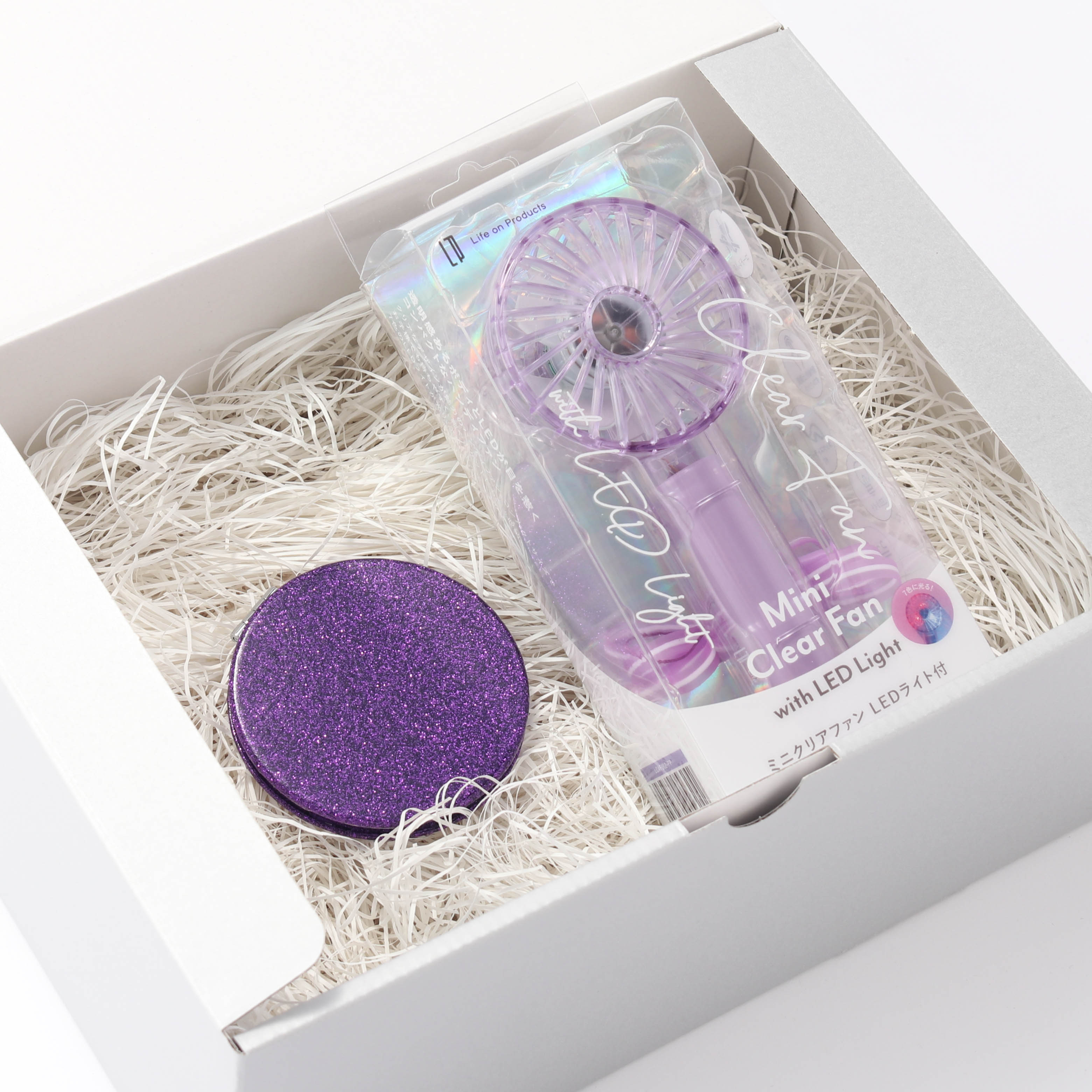 好みの色で組み合わせ！名入れミラーと光るミニクリアファンセット