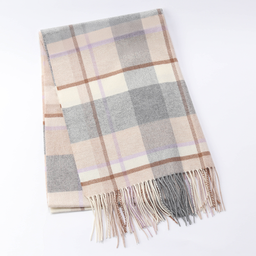 【刺繍名入れギフト】カシミヤ100% チェック柄 大判ストール