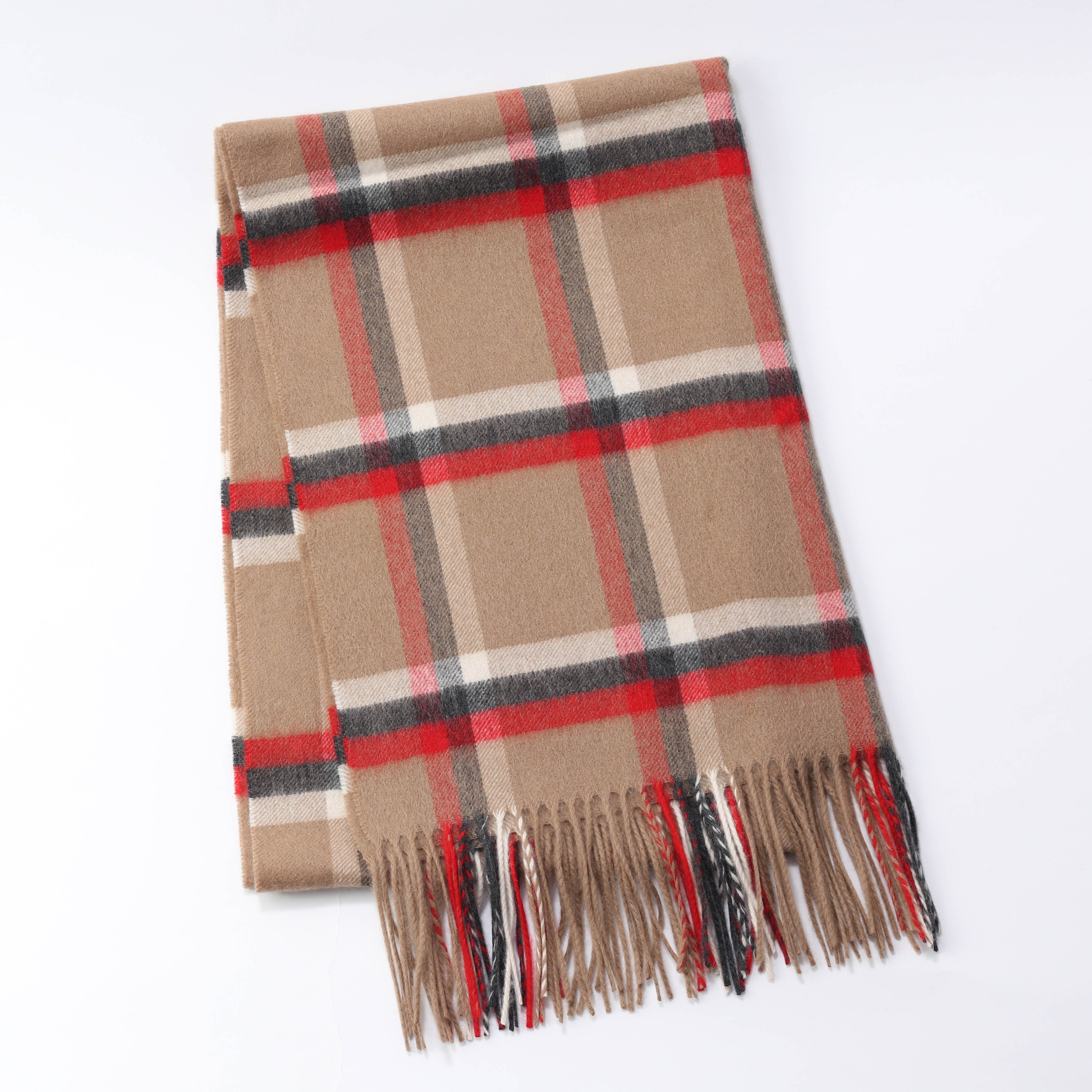 【刺繍名入れギフト】カシミヤ100% チェック柄 大判ストール