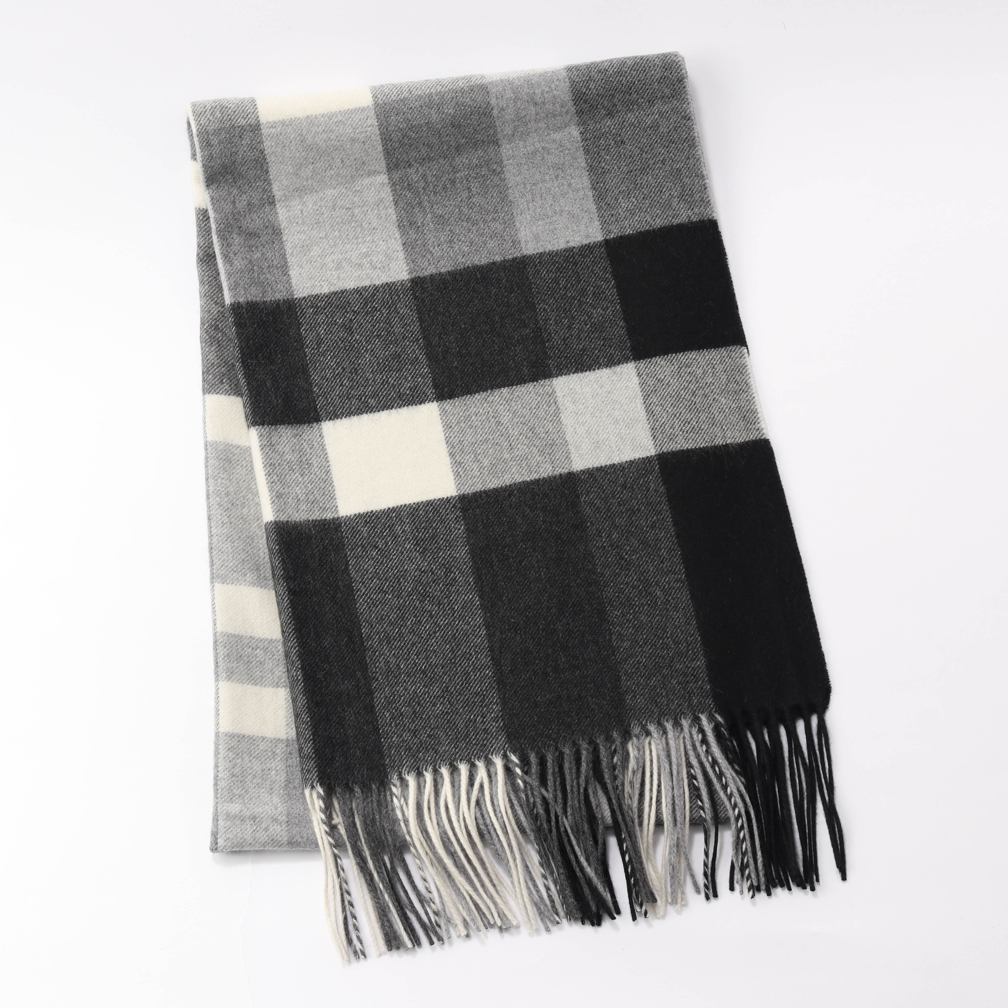 【刺繍名入れギフト】カシミヤ100% チェック柄 大判ストール