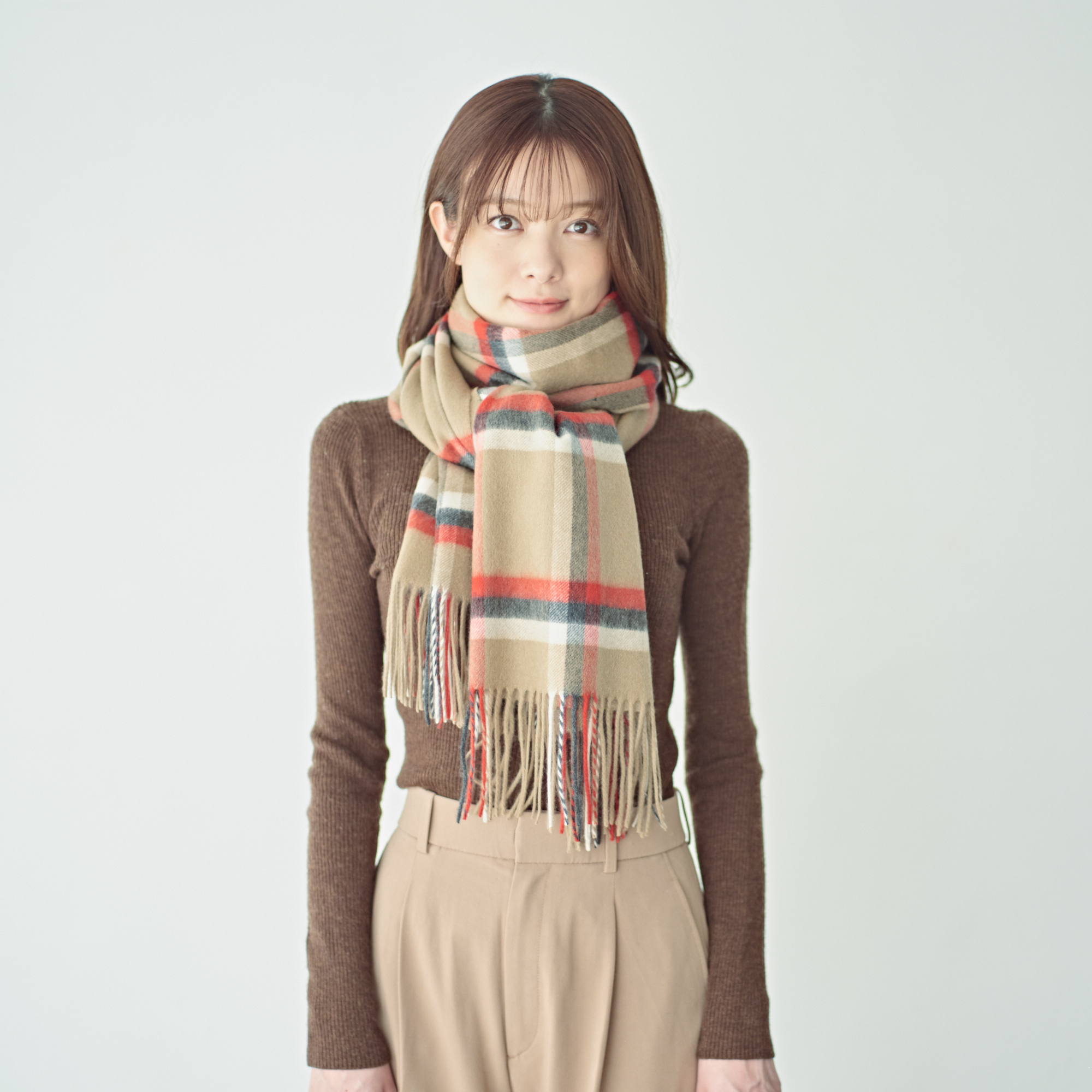 【刺繍名入れギフト】カシミヤ100% チェック柄 大判ストール