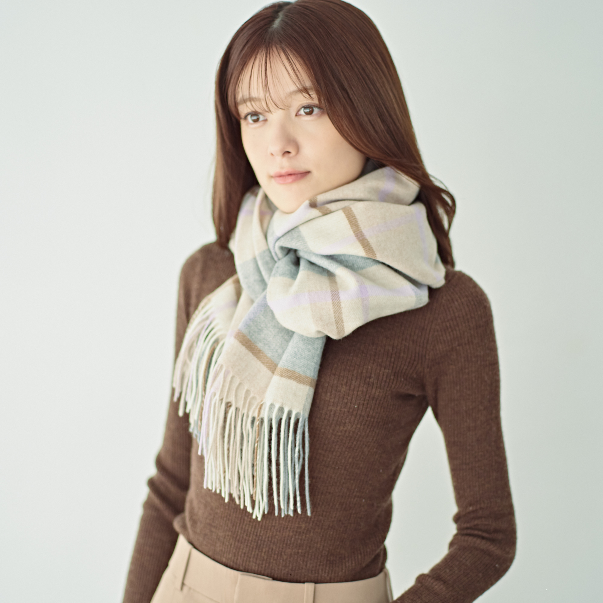 【刺繍名入れギフト】カシミヤ100% チェック柄 大判ストール