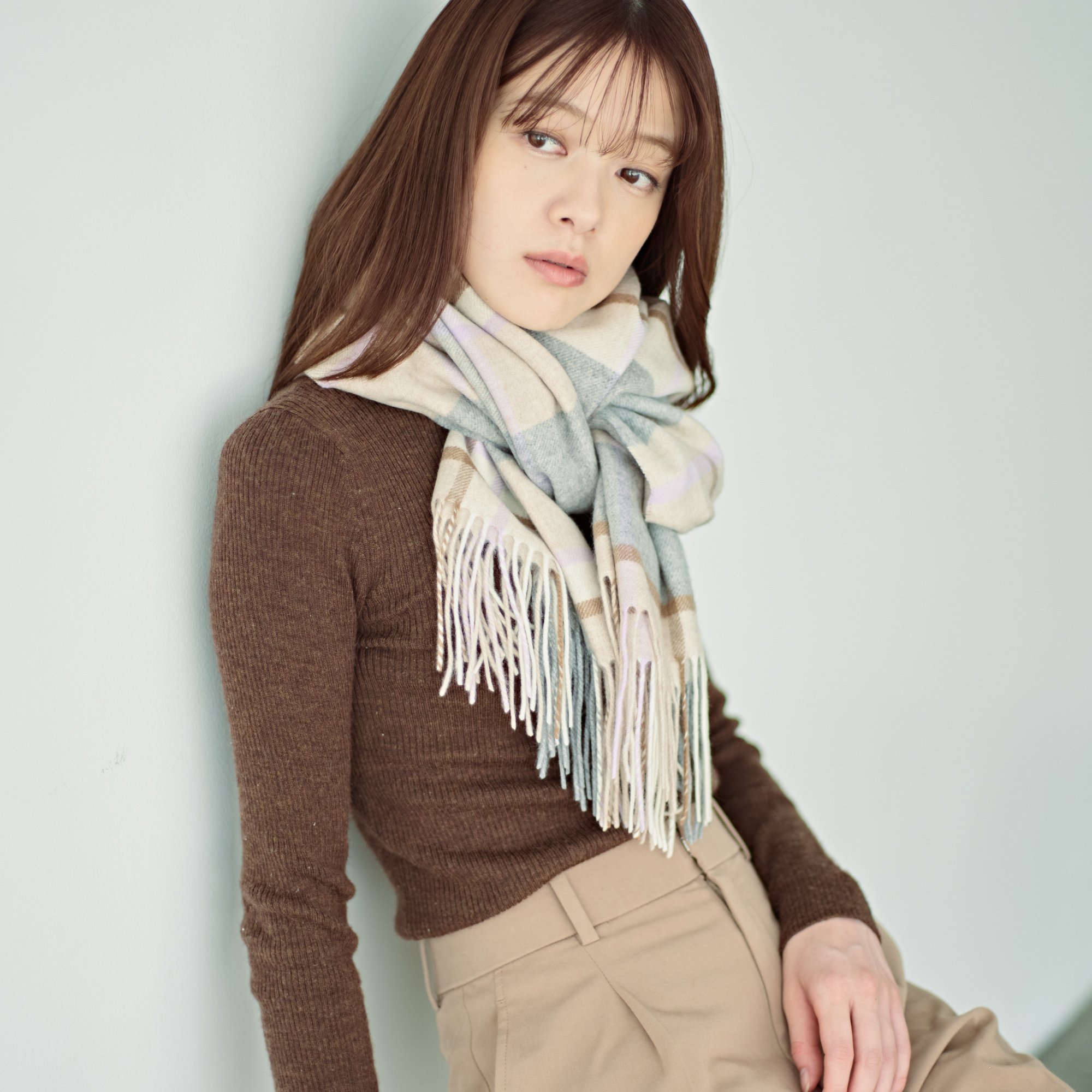 刺繍名入れギフト】カシミヤ100%チェック柄マフラー | cinnamon