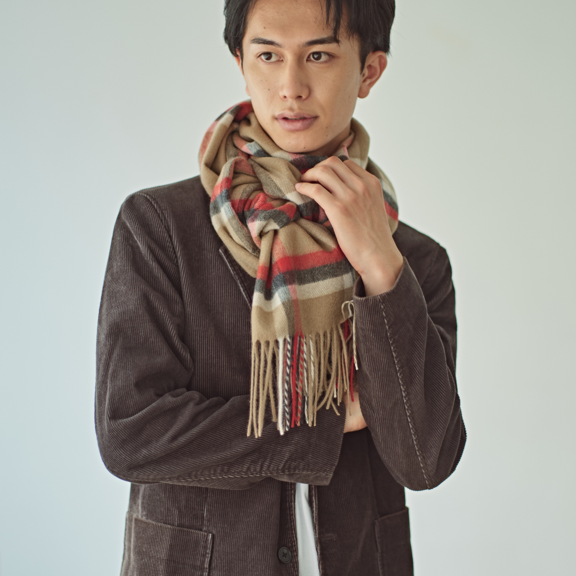 【刺繍名入れギフト】カシミヤ100% チェック柄 大判ストール