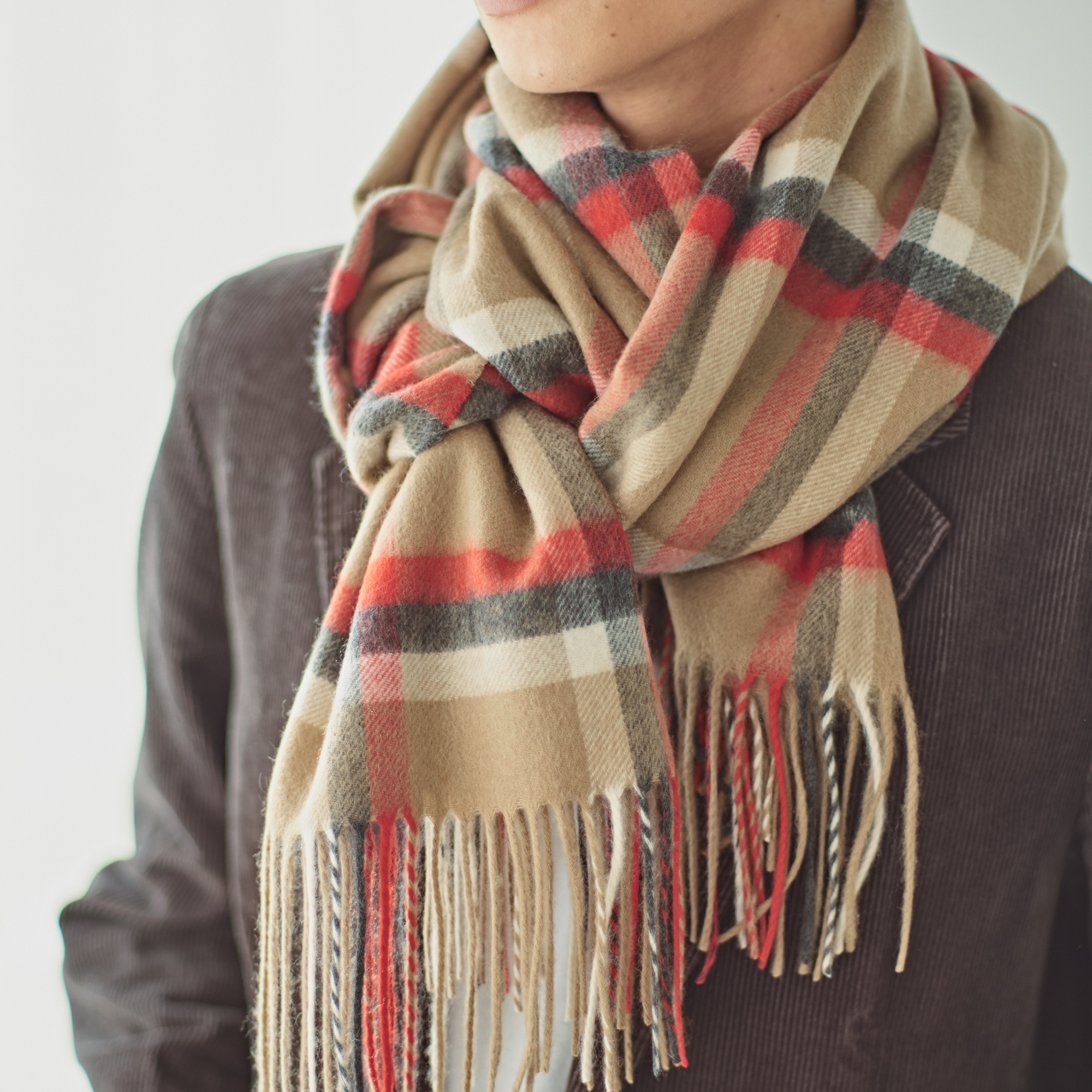 【刺繍名入れギフト】カシミヤ100% チェック柄 大判ストール