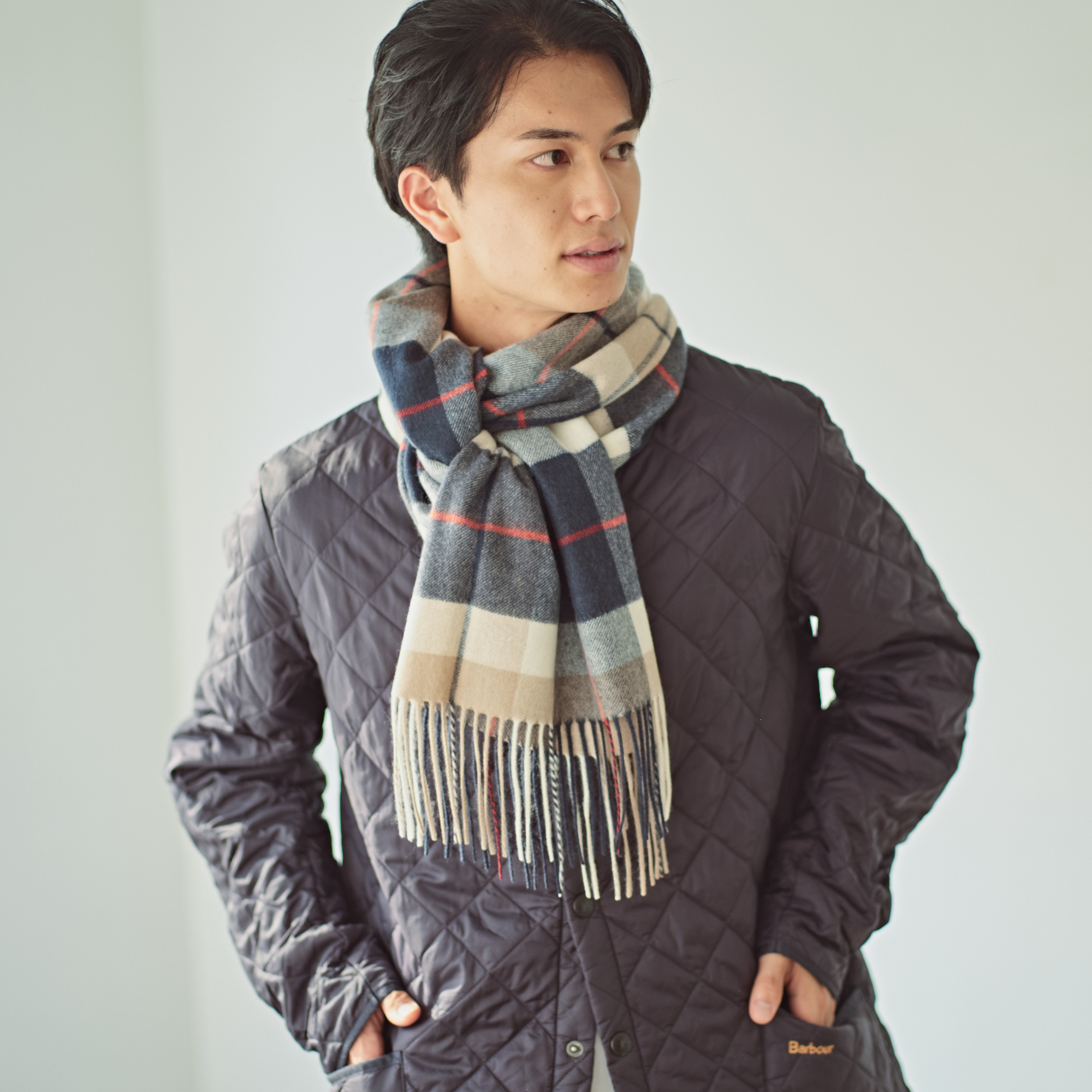 【刺繍名入れギフト】カシミヤ100% チェック柄 大判ストール