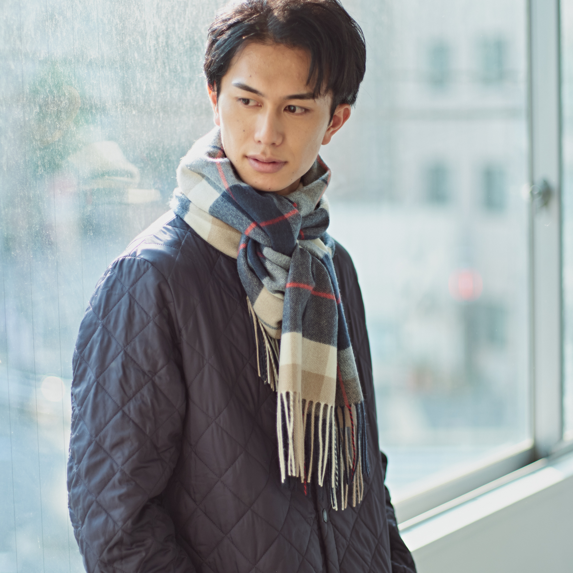 【刺繍名入れギフト】カシミヤ100% チェック柄 大判ストール