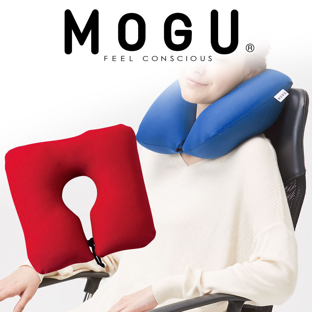 ネックピロー MOGU ポータブルネックピロー(レッド） ドライブ や 旅行 など、長距離移動で首にかかる負担を軽減する ネック ピロー 