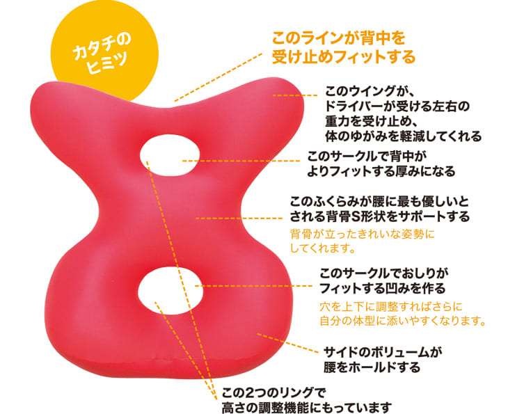 背当てクッション MOGU（モグ） ドライバーズバックサポーター レッド 運転中の身体への負担を軽減する背当てクッション 