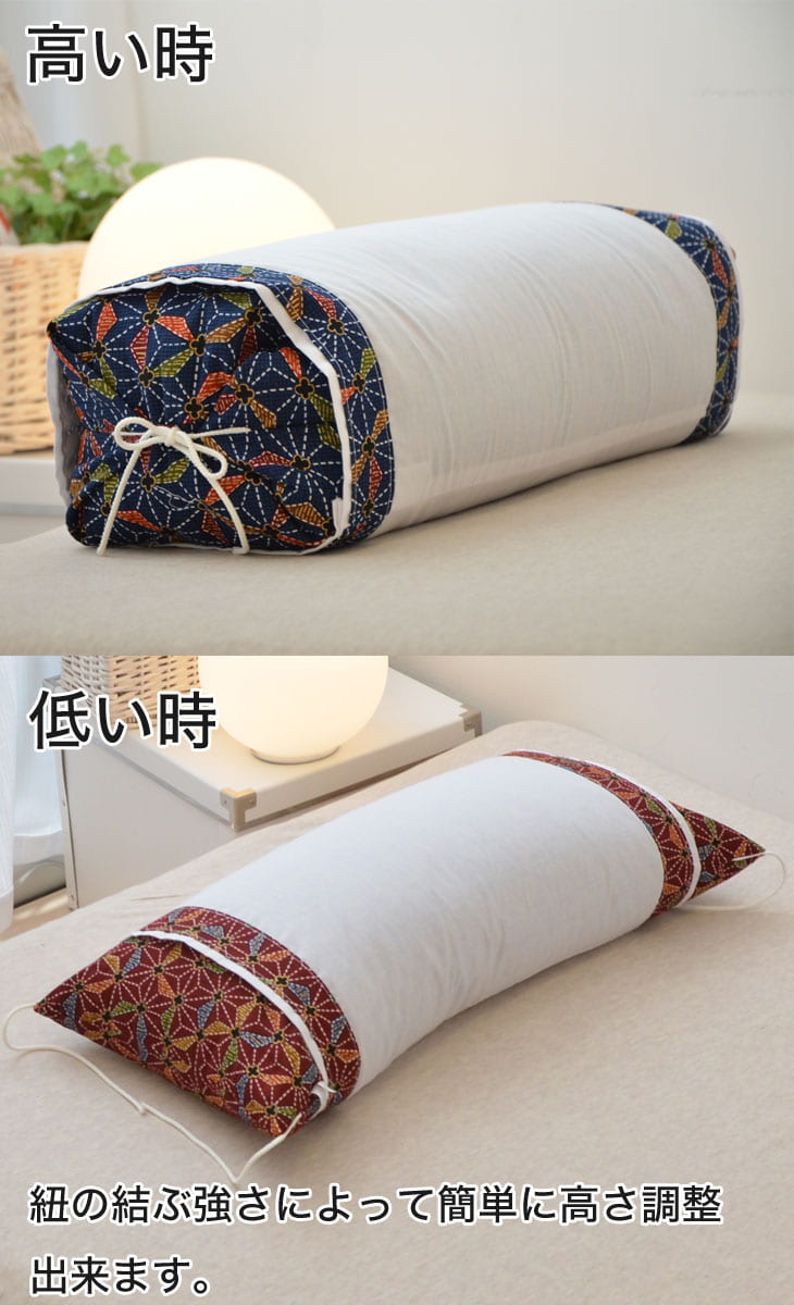 昔ながらのそばがら枕 ひも付き （好みに合わせて高さ調整ができるボリュームたっぷりのそばがら枕） 