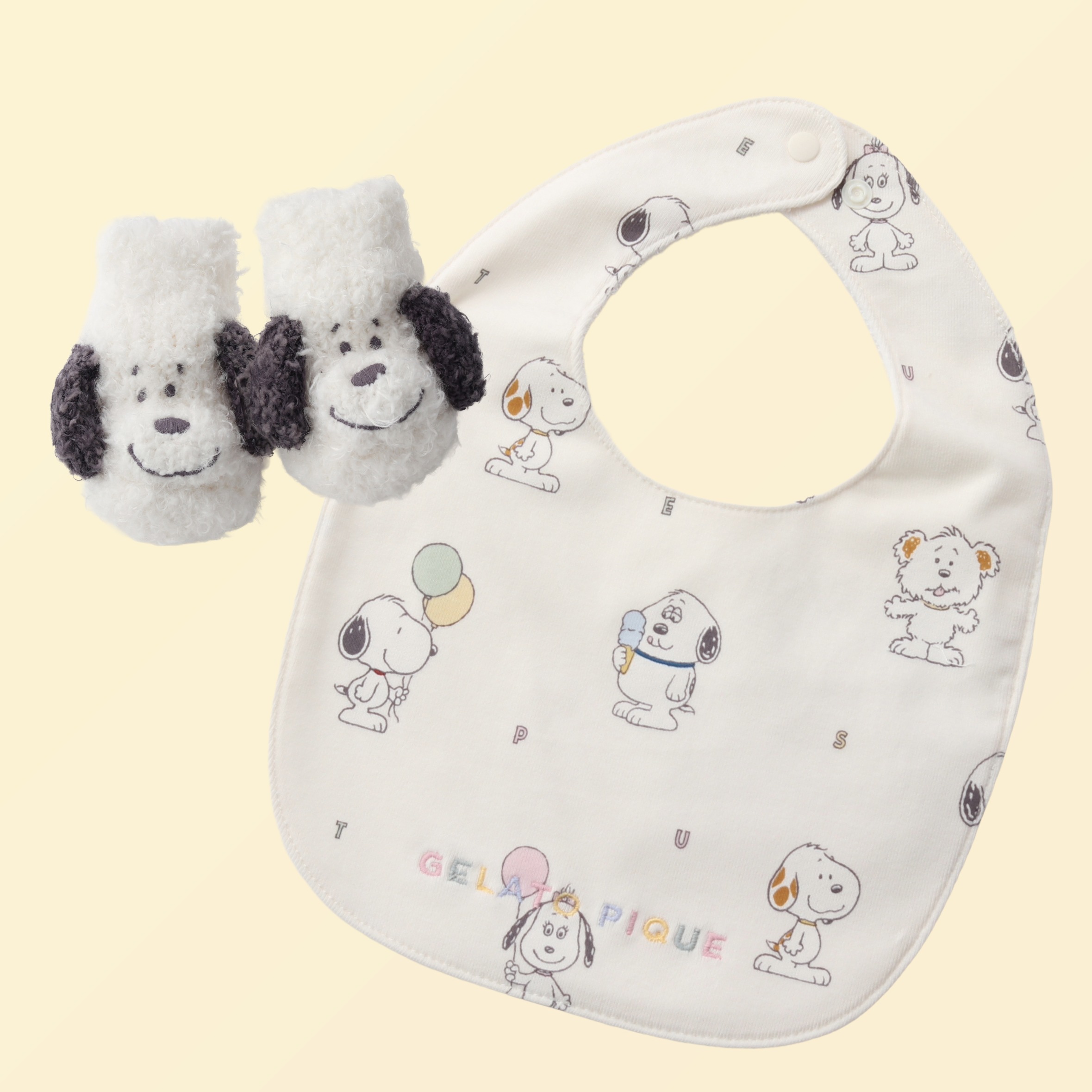 【BABY】【PEANUTS PUPPIES】トイボックス柄スタイ＆スヌーピーソックス