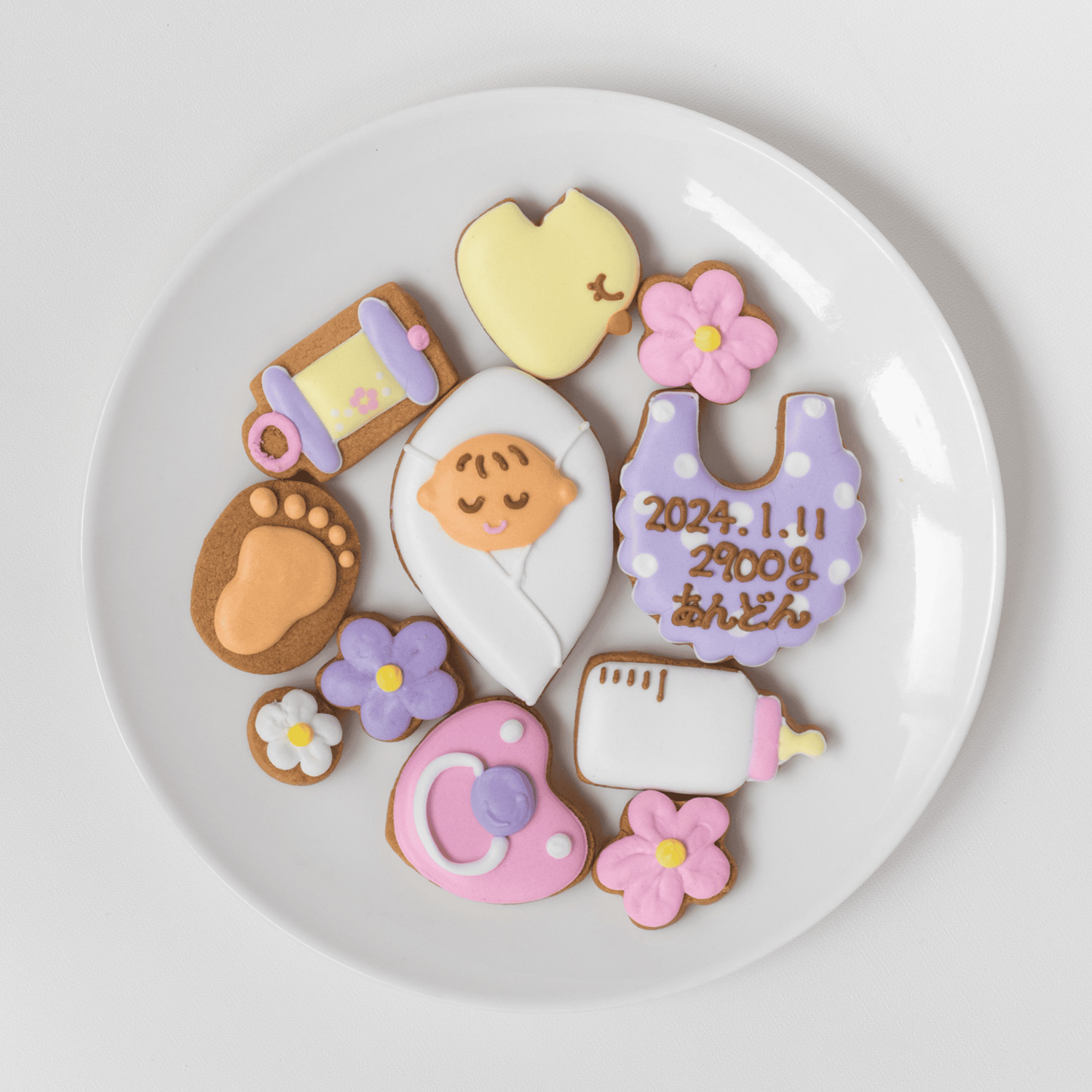 【名入れ・メッセージ入れ無料】Babyクッキー缶（女の子ver）カラフルで可愛いアイシングクッキー缶