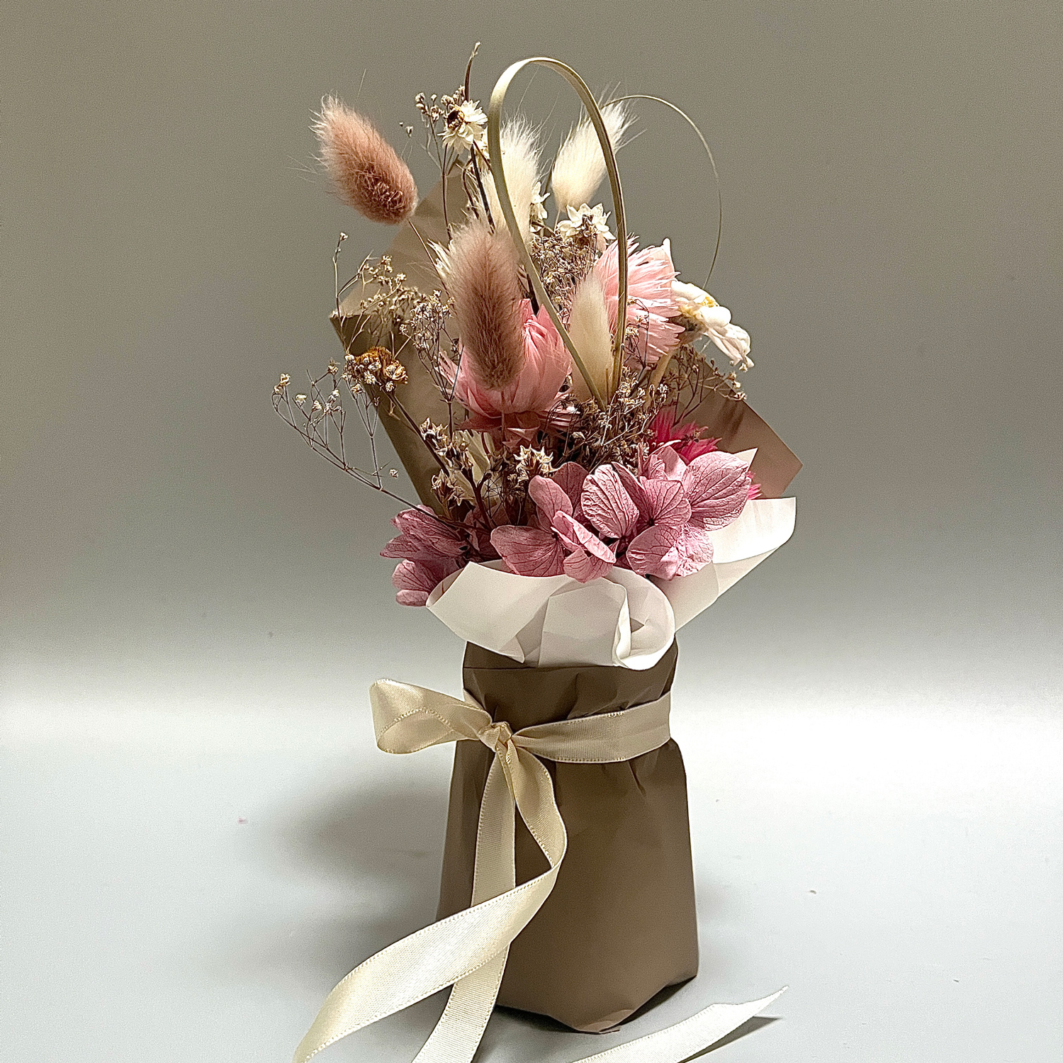 確認用 フラワーブーケ❤︎ピンク レース編みのミニチュアバッグ flower buquet stand ドライフラワーブーケ | suite（スイット）の