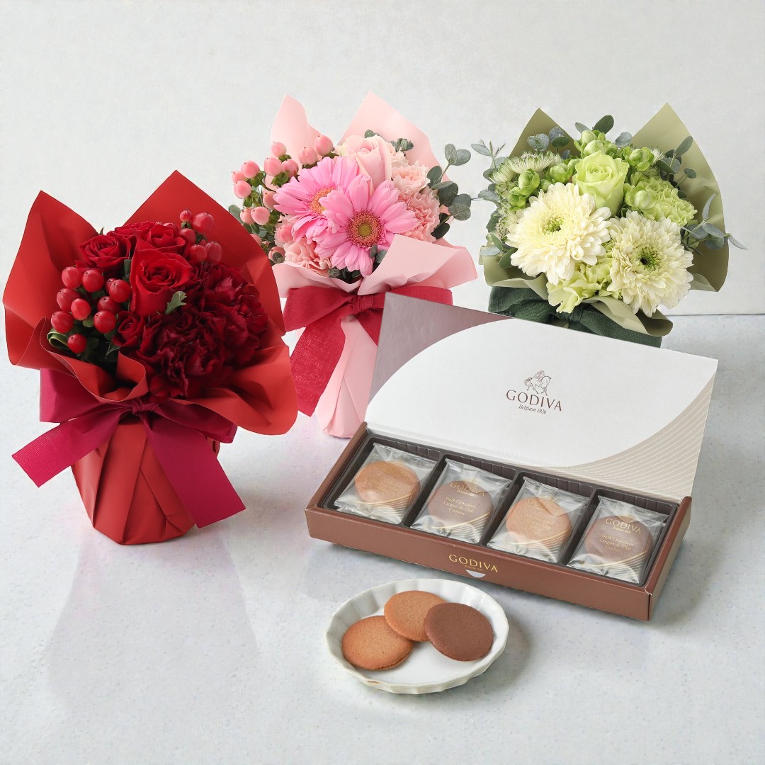 GODIVAクッキーとそのまま飾れる生花 アレンジメントセット | TANP