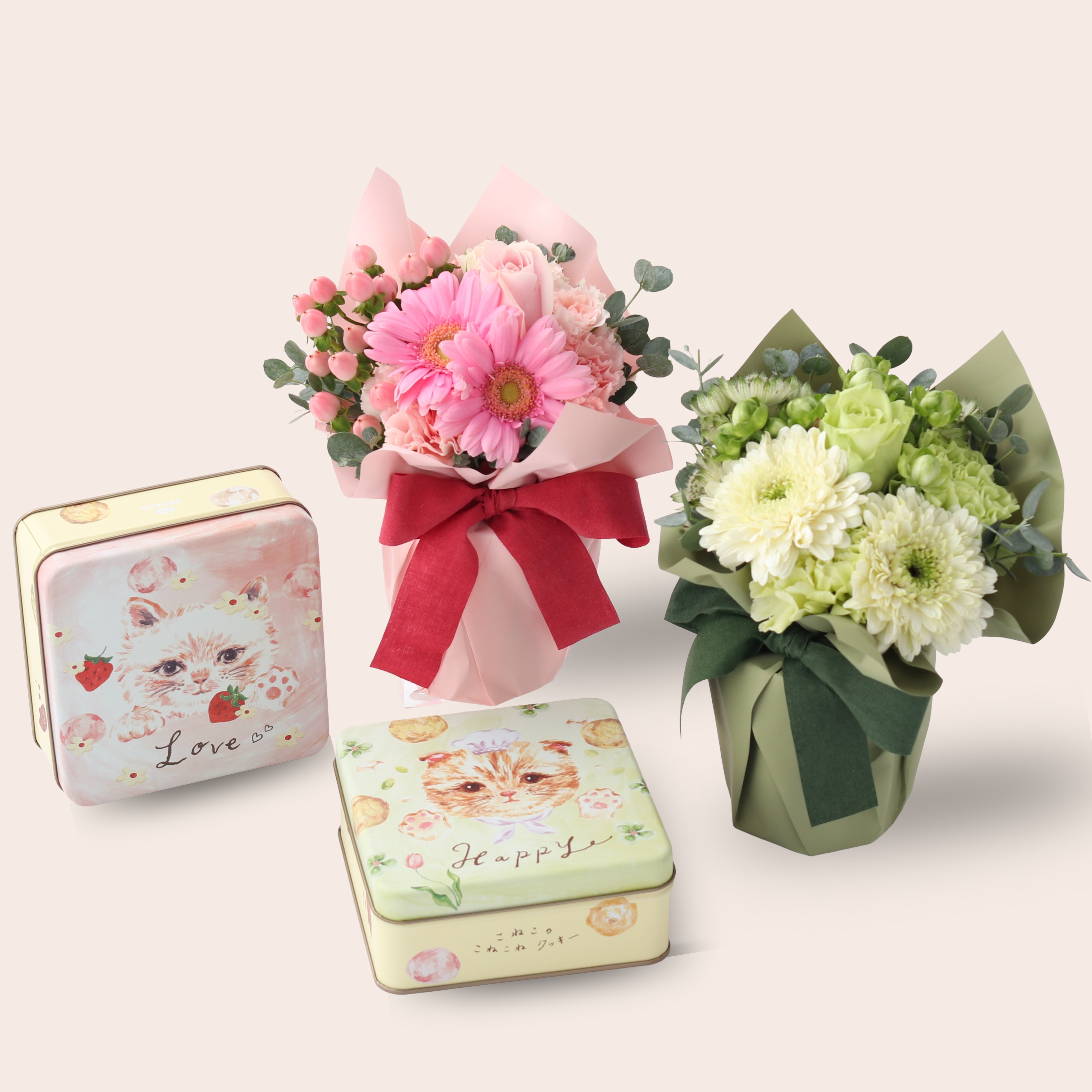 猫缶スイーツとそのまま飾れる生花 アレンジメントセット | TANP