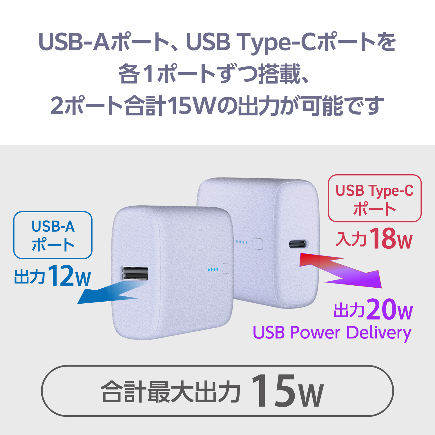 【全4色】大容量コンパクトモバイルバッテリー(10000mAh/20W/type-C×1+type-A×1)