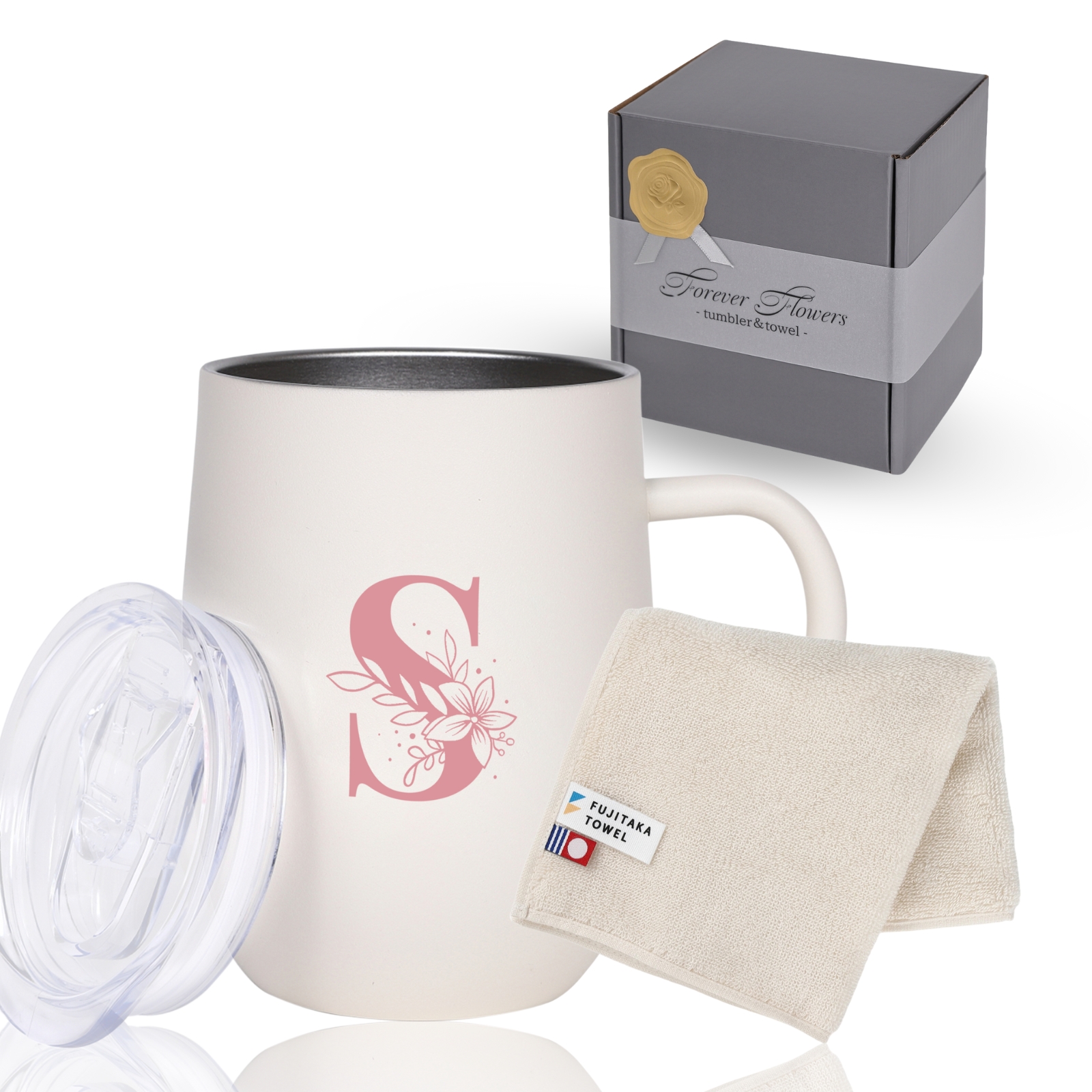 【暮らしになじむ上質を】イニシャルタンブラー＆今治タオルハンカチのギフトBOX