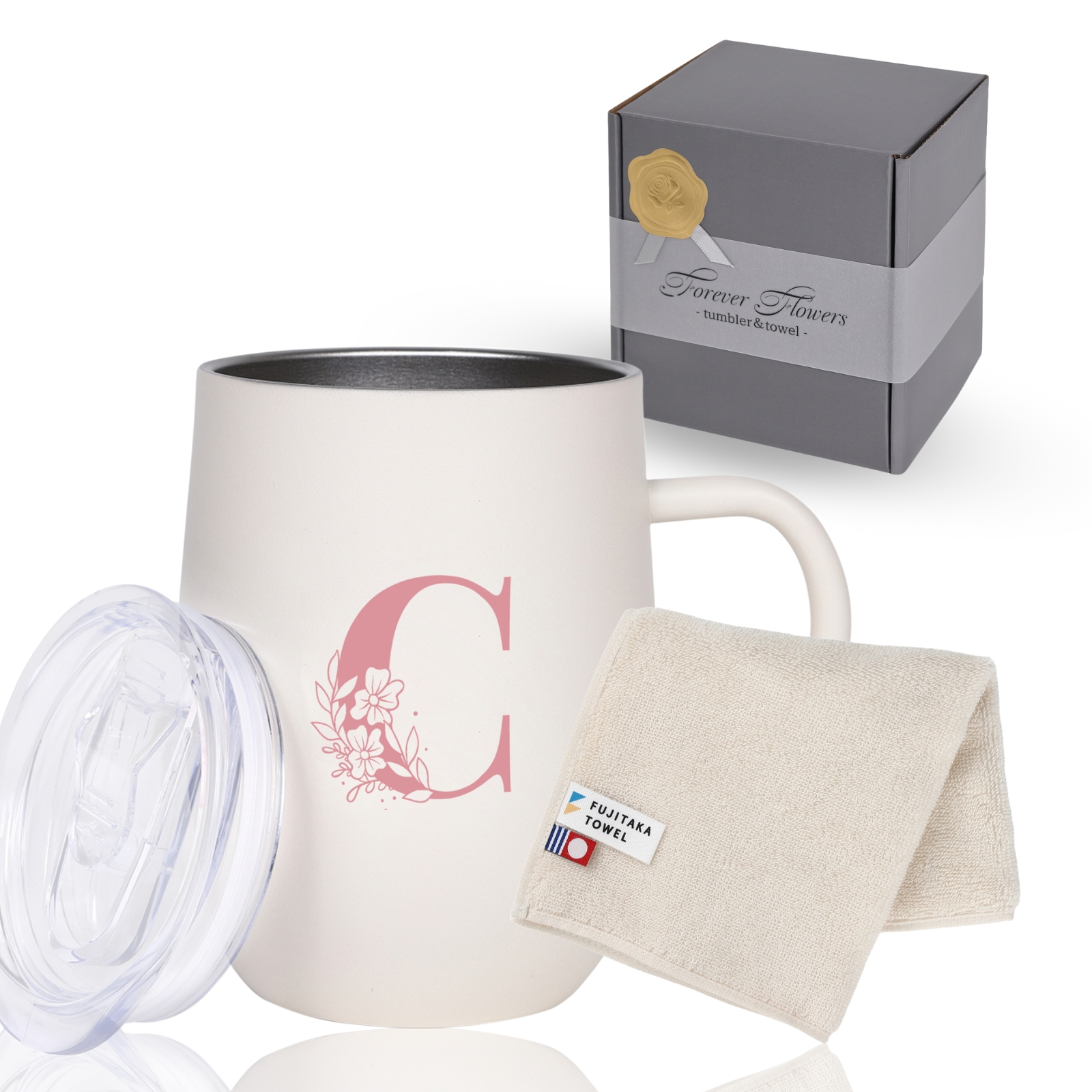 【暮らしになじむ上質を】イニシャルタンブラー＆今治タオルハンカチのギフトBOX