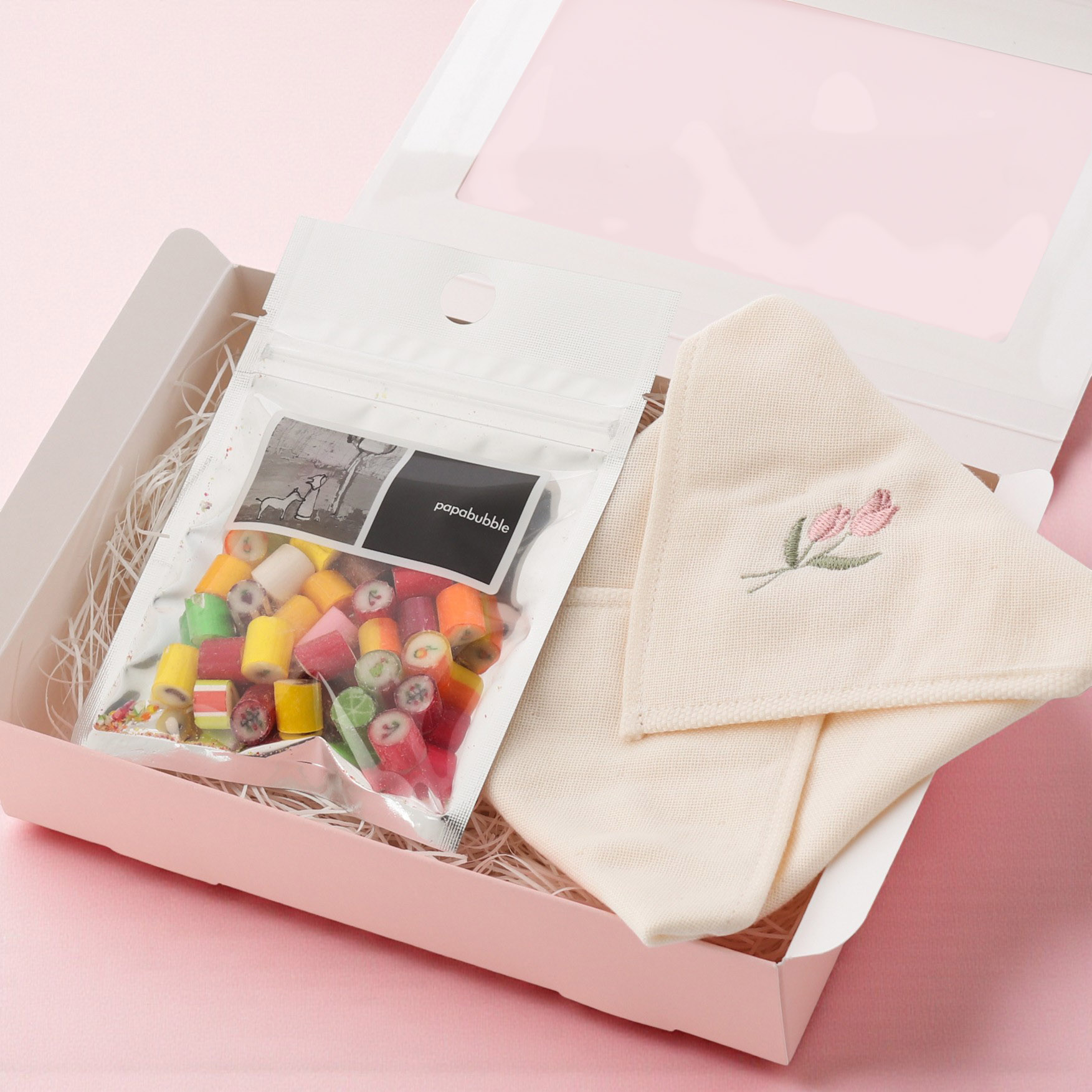 お礼ギフトに】お花のハンカチとキャンディのセット | PAPABUBBLE