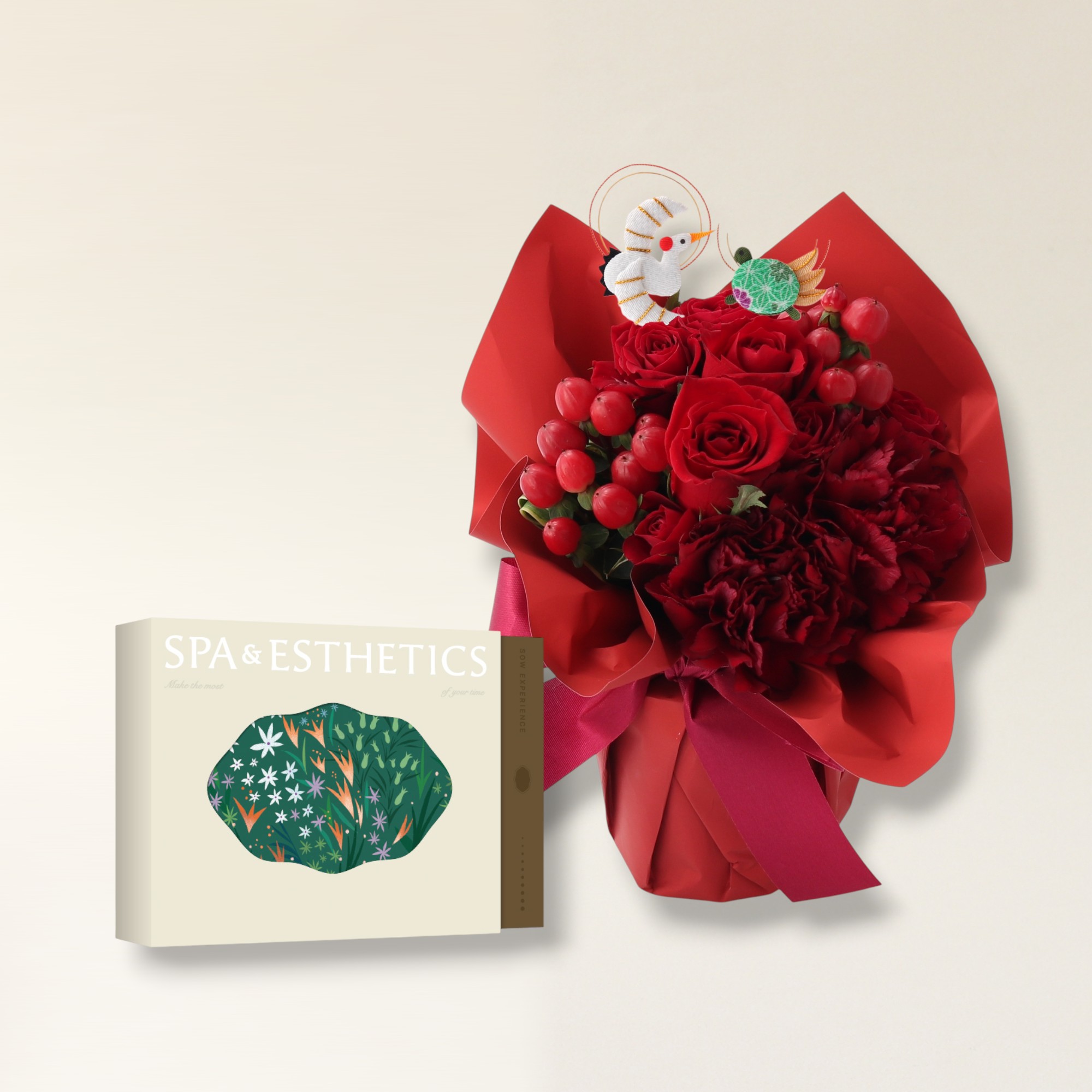 還暦専用スタンドブーケとエステチケットのセット