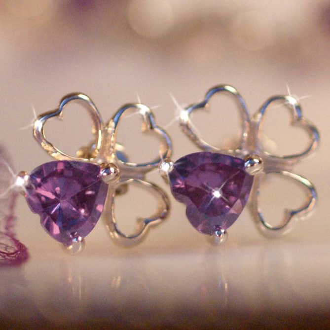 【Clementia】アメジストクローバーピアス