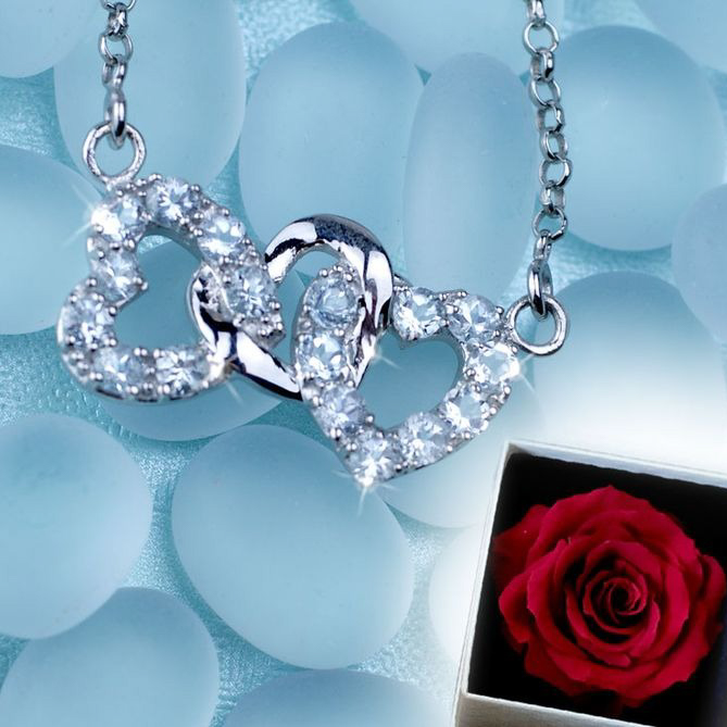 【Clementia】アクアマリンスリーハートネックレス