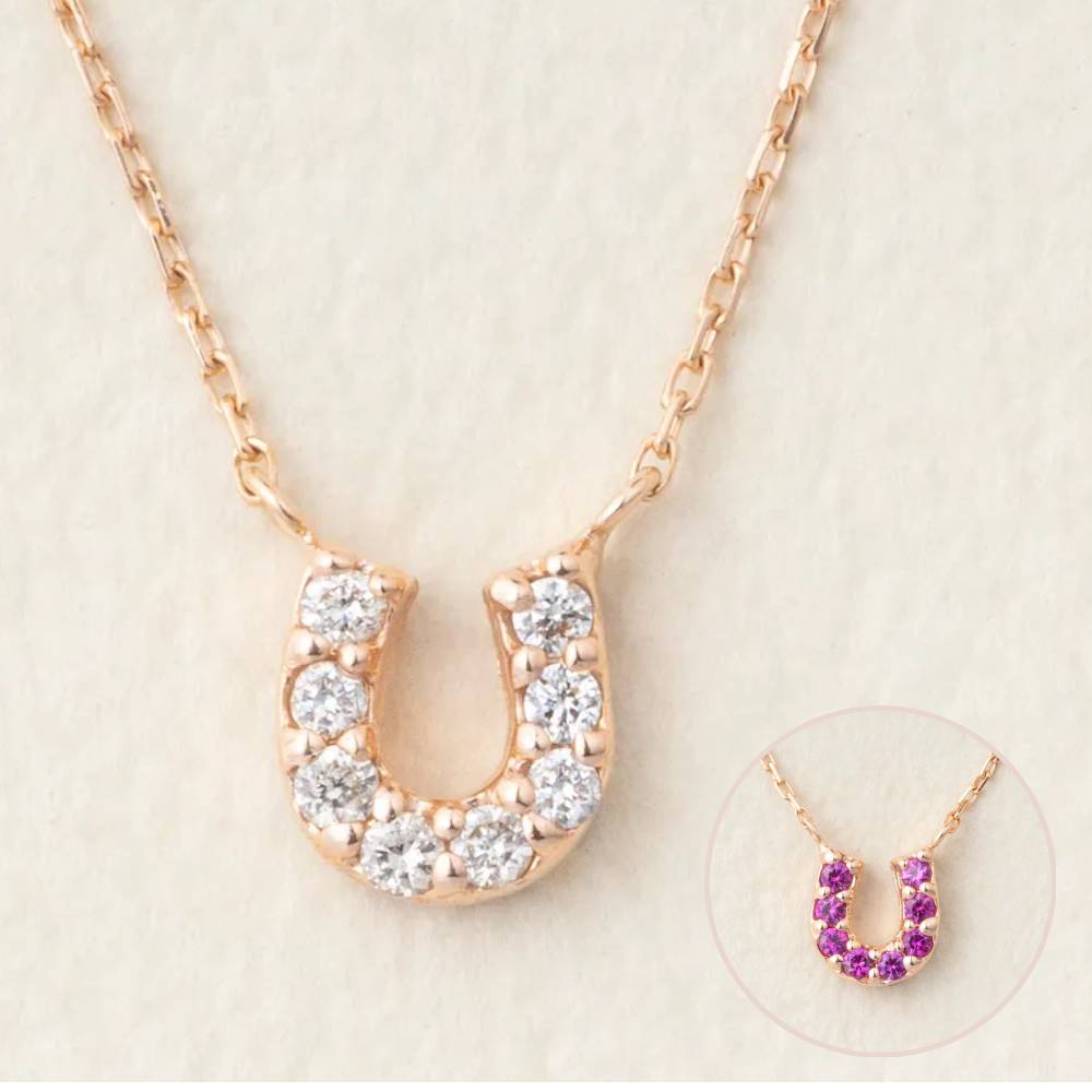 K10PGルビー/ダイヤリバーシブル ペンダントネックレス（馬蹄）